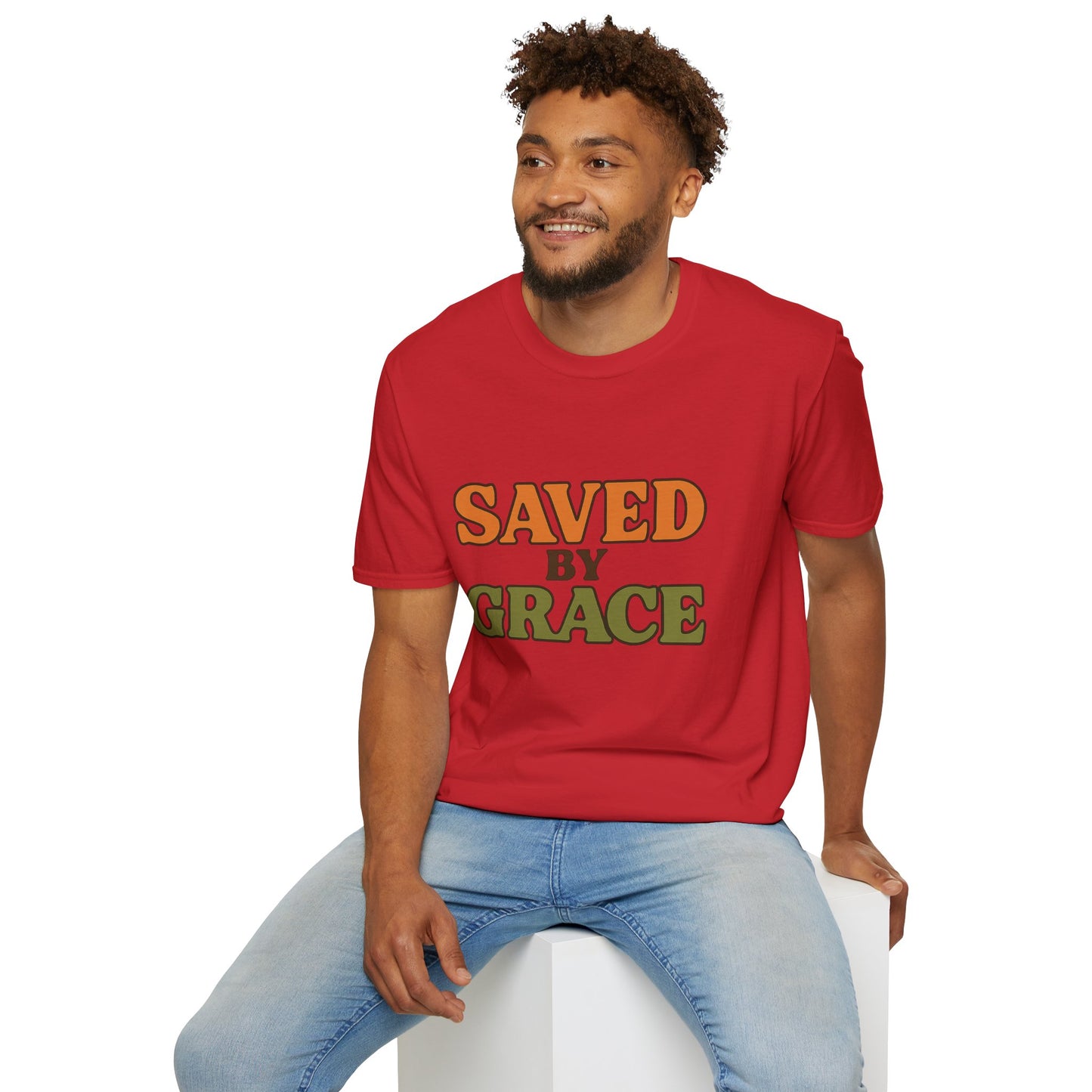 Saved by Grace Christian T-Shirt – Softstyle Faith Tee for Women & Men.