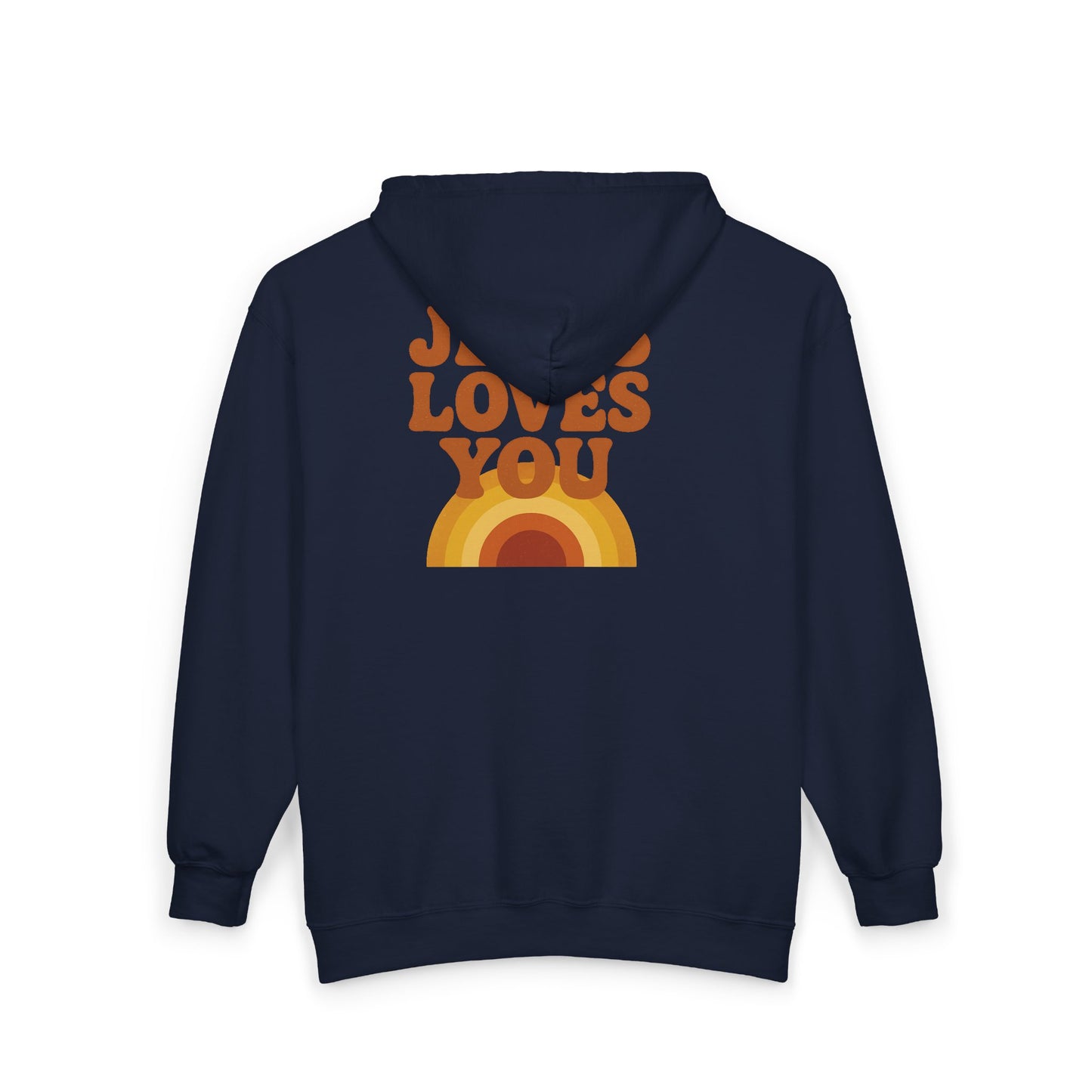 Retro “Jesus Loves You” Zip-Up Hoodie – Cozy Christian Sweatshirt for Everyday Comfort (Unisex)