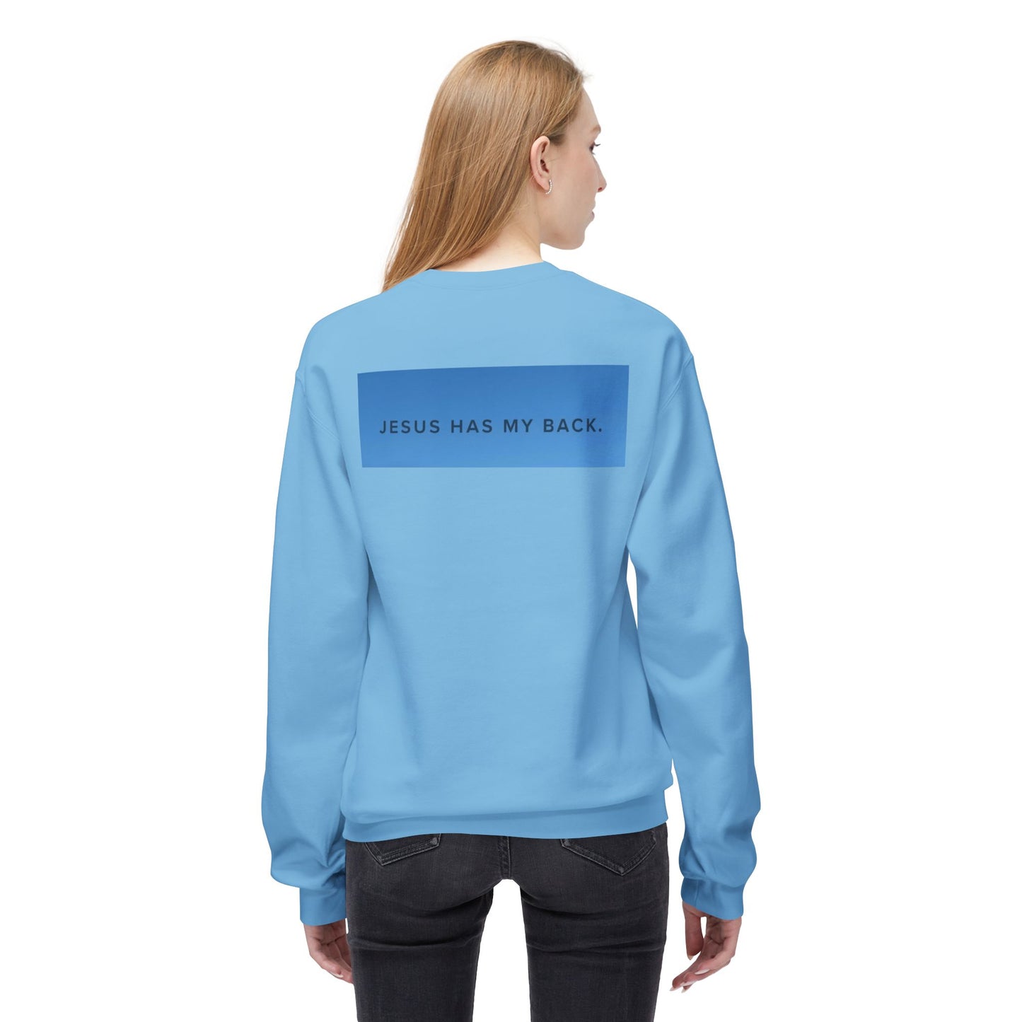 Faith-Inspired Soft Fleece Sweatshirt - Jesus Has My Back, Comfortable Crewneck, Inspirational Gift, Religious Apparel, Casual Wear, [...]