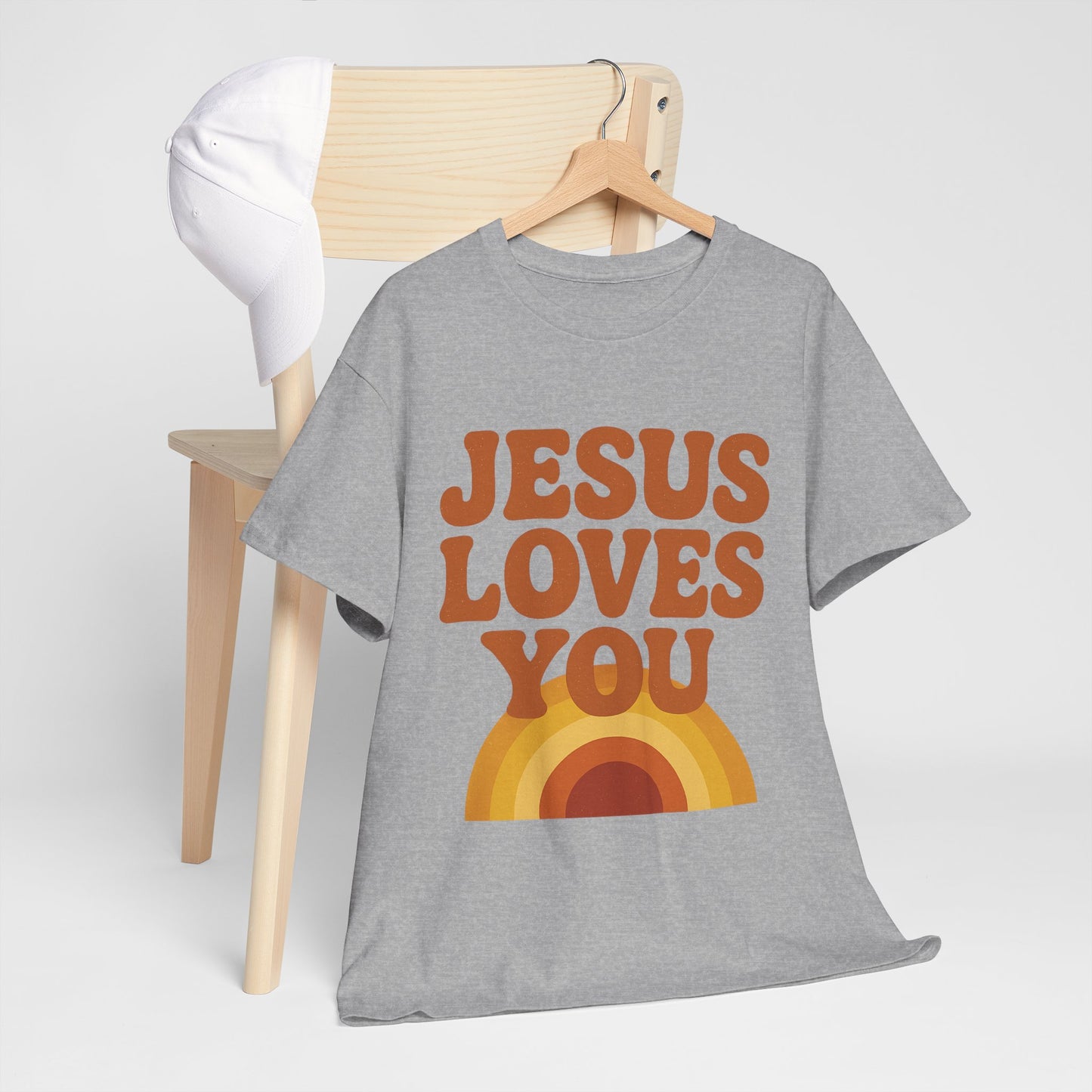 Jesus Loves You Rainbow Unisex Heavy Cotton Tee, Christian T-Shirt, Gift for Believers, Faith Apparel, Casual Wear, Spiritual Top