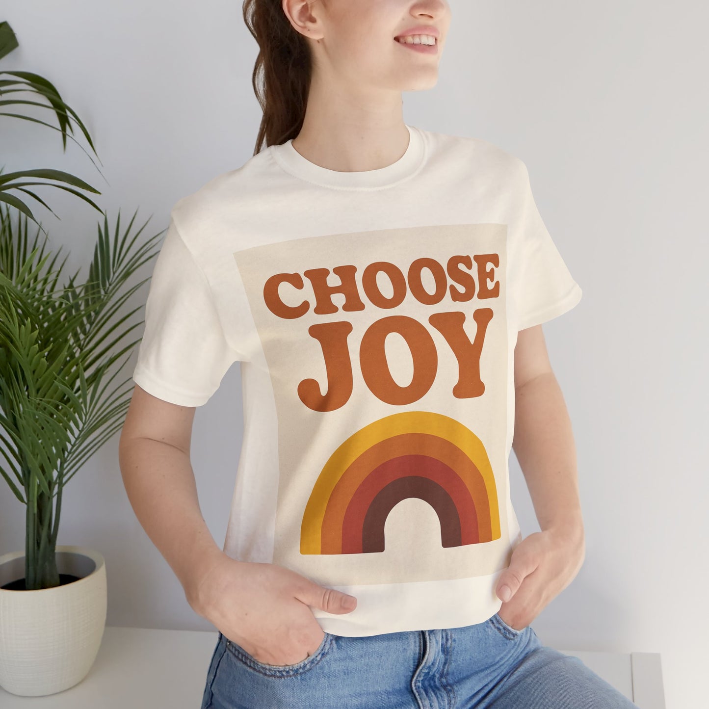 Retro Rainbow Choose Joy Tee, Unisex T-Shirt, Positive Vibes Shirt, Gift for Her, Summer Clothing, Joyful Apparel