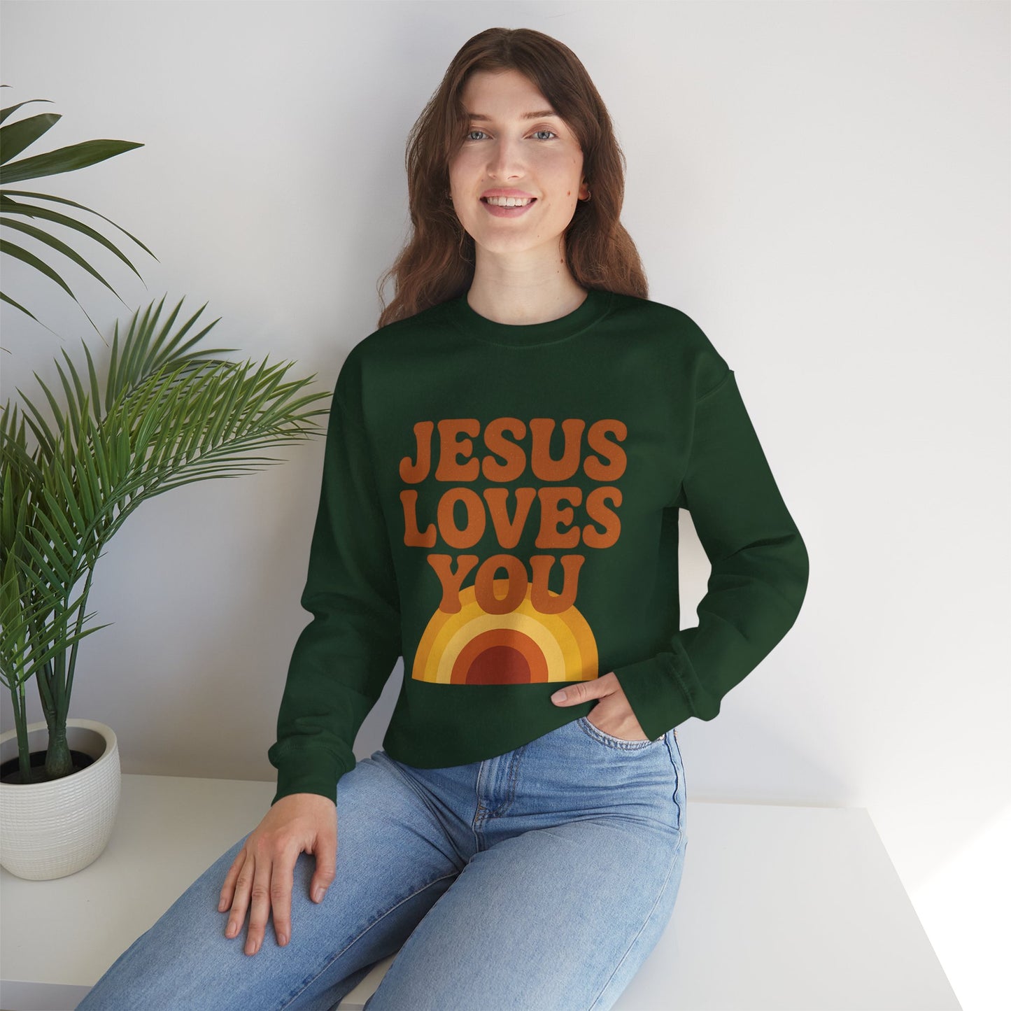 Retro Jesus Loves You Sweatshirt, Cozy Christian Apparel, Unisex Crewneck, Faith-Based Gift, Perfect for Church Events, Casual Wear