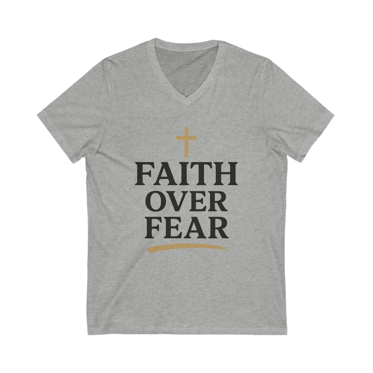 Faith Over Fear V-Neck Tee, Inspirational T-Shirt, Christian Apparel, Gift for Believers, Faith-Based Fashion, Daily Motivation