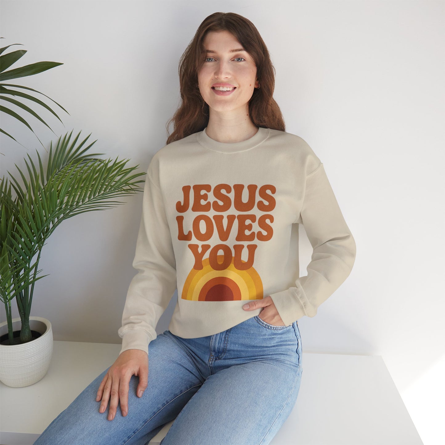 Retro Jesus Loves You Sweatshirt, Cozy Christian Apparel, Unisex Crewneck, Faith-Based Gift, Perfect for Church Events, Casual Wear