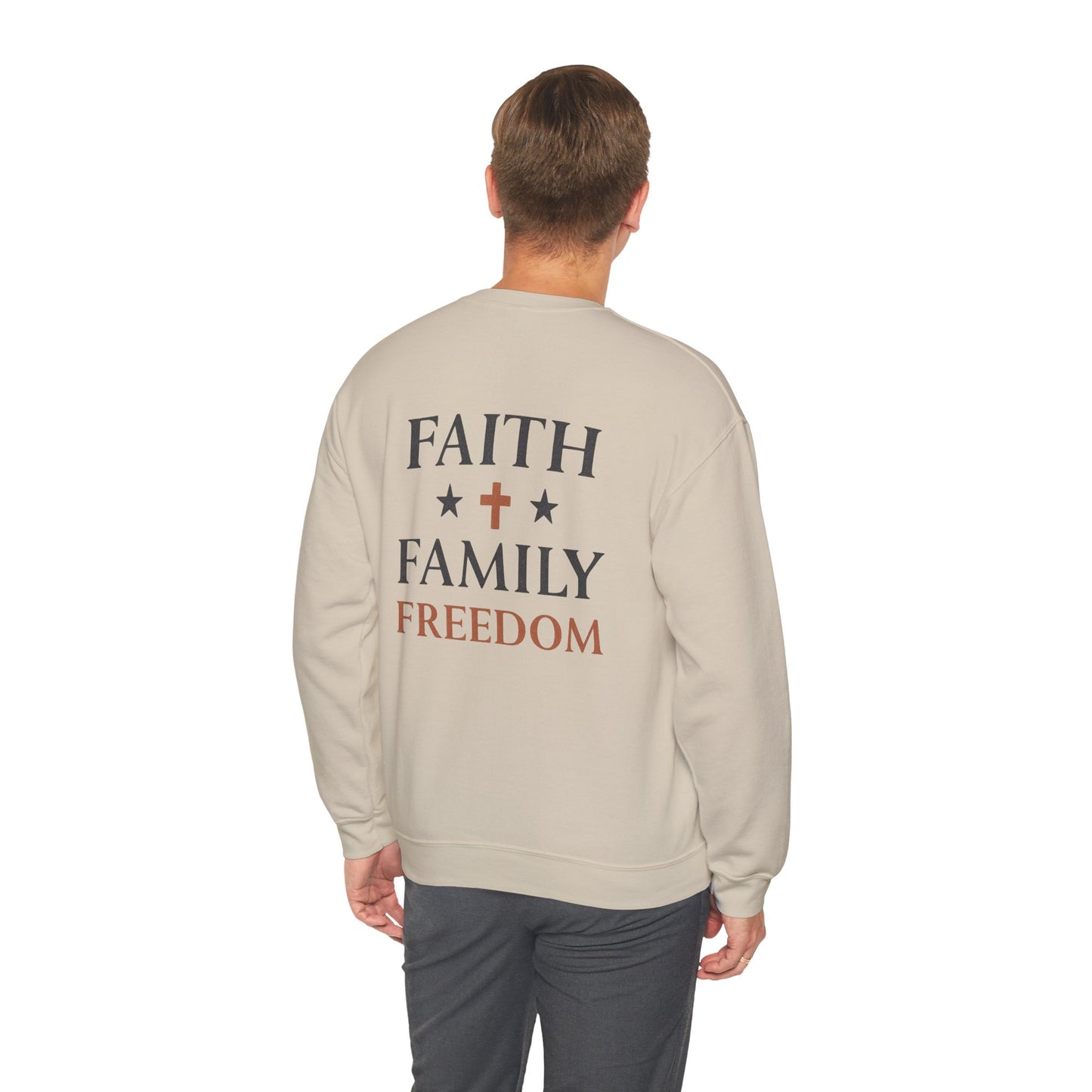 Faith Family Freedom Sweatshirt, Cozy Unisex Crewneck, Ideal Gift for Holidays, Casual Everyday Wear, Religious Apparel