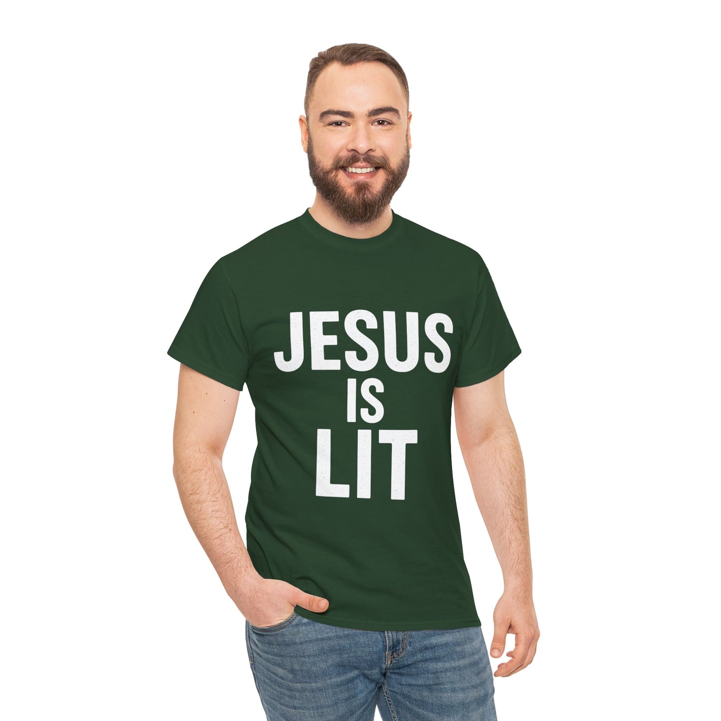 Jesus Is Lit Heavy Cotton Tee | Bold Christian Streetwear