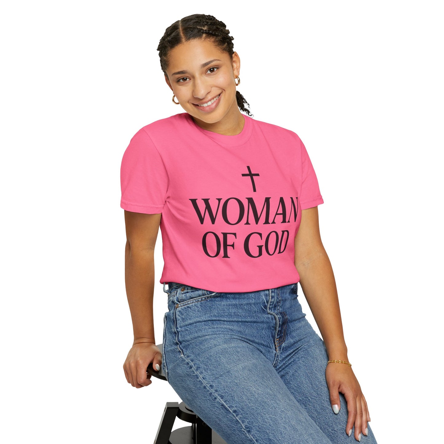 Garment-Dyed T-Shirt with 'Woman of God' Design, Christian Apparel, Casual Wear, Inspirational Gift, Faith-Based Clothing, Summer Style