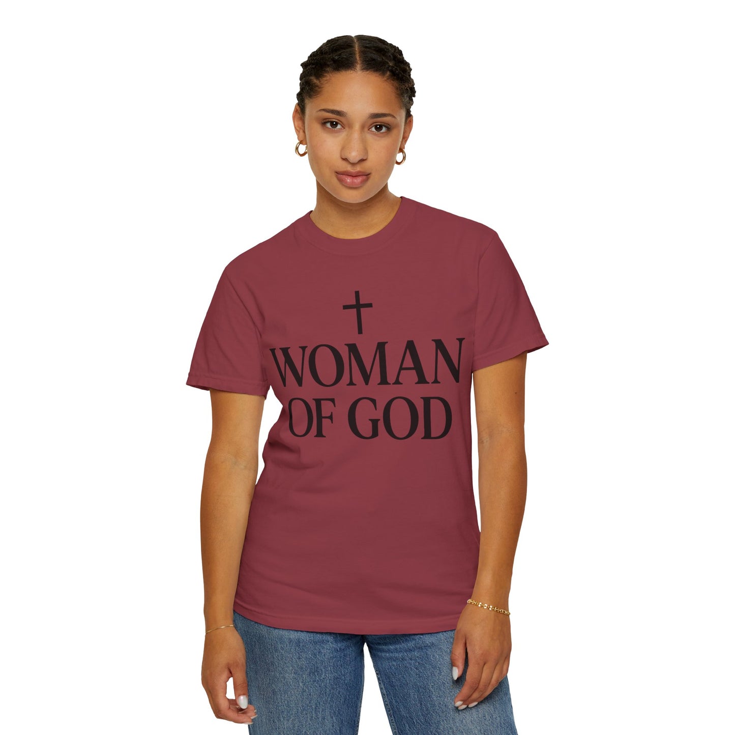 Garment-Dyed T-Shirt with 'Woman of God' Design, Christian Apparel, Casual Wear, Inspirational Gift, Faith-Based Clothing, Summer Style
