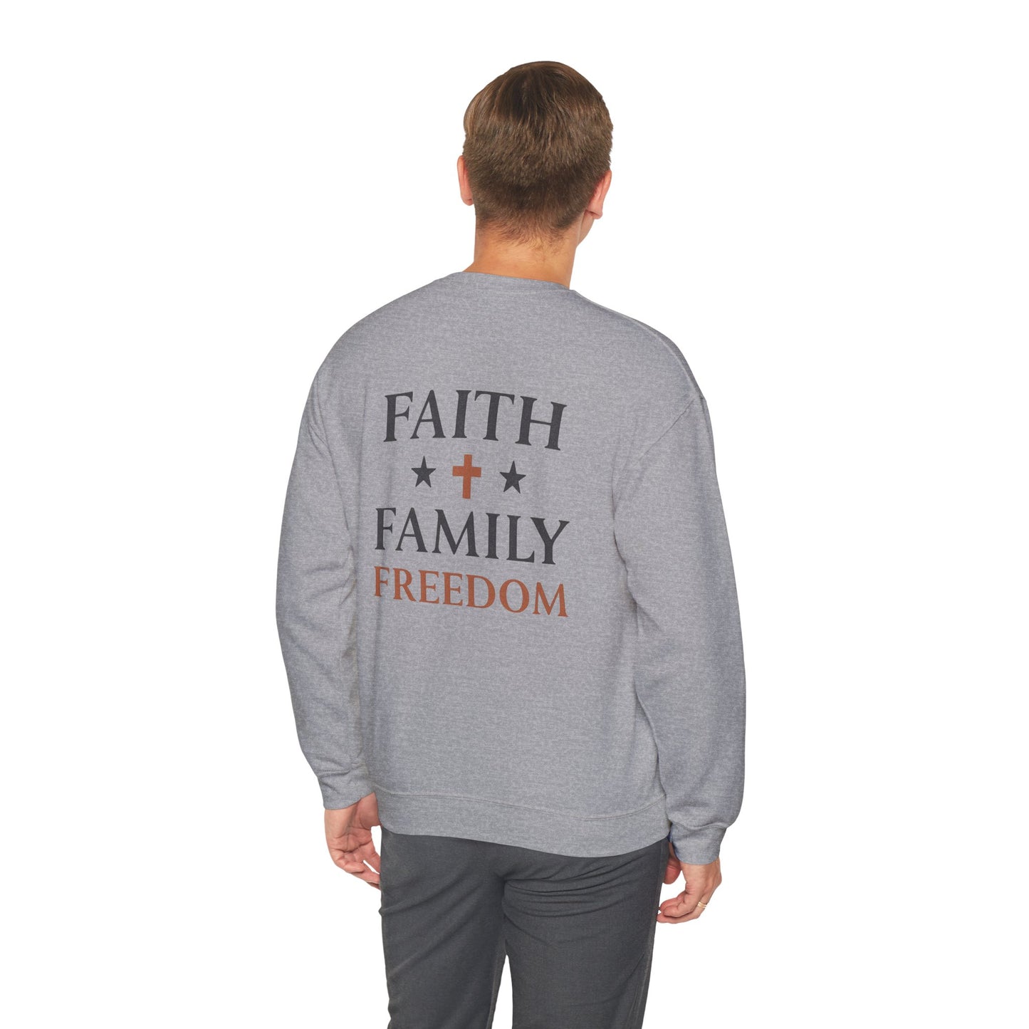 Faith Family Freedom Sweatshirt, Cozy Unisex Crewneck, Ideal Gift for Holidays, Casual Everyday Wear, Religious Apparel