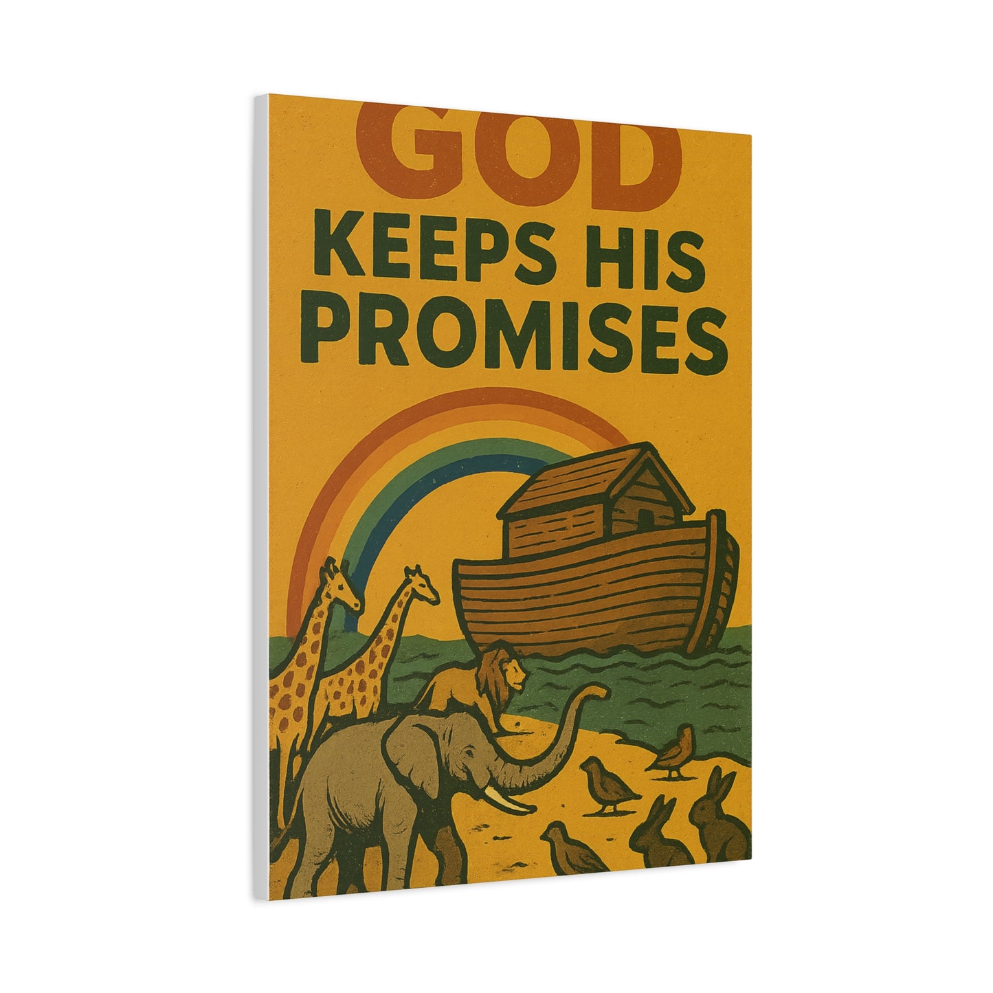 Noah’s Ark Wall Art | God Keeps His Promises Christian Poster – Rainbow Faith Illustration.