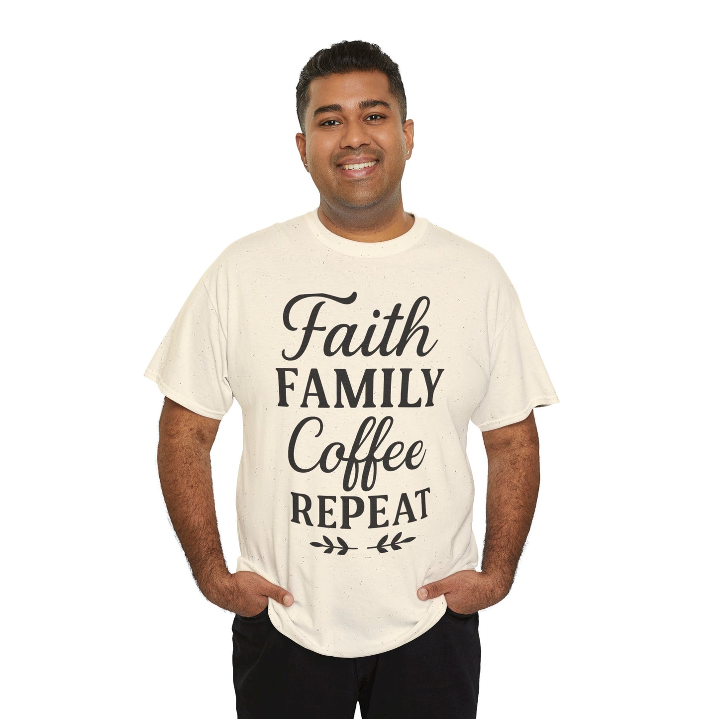 Faith Family Coffee Repeat Unisex Heavy Cotton Tee – Christian Lifestyle Shirt for Everyday Inspiration