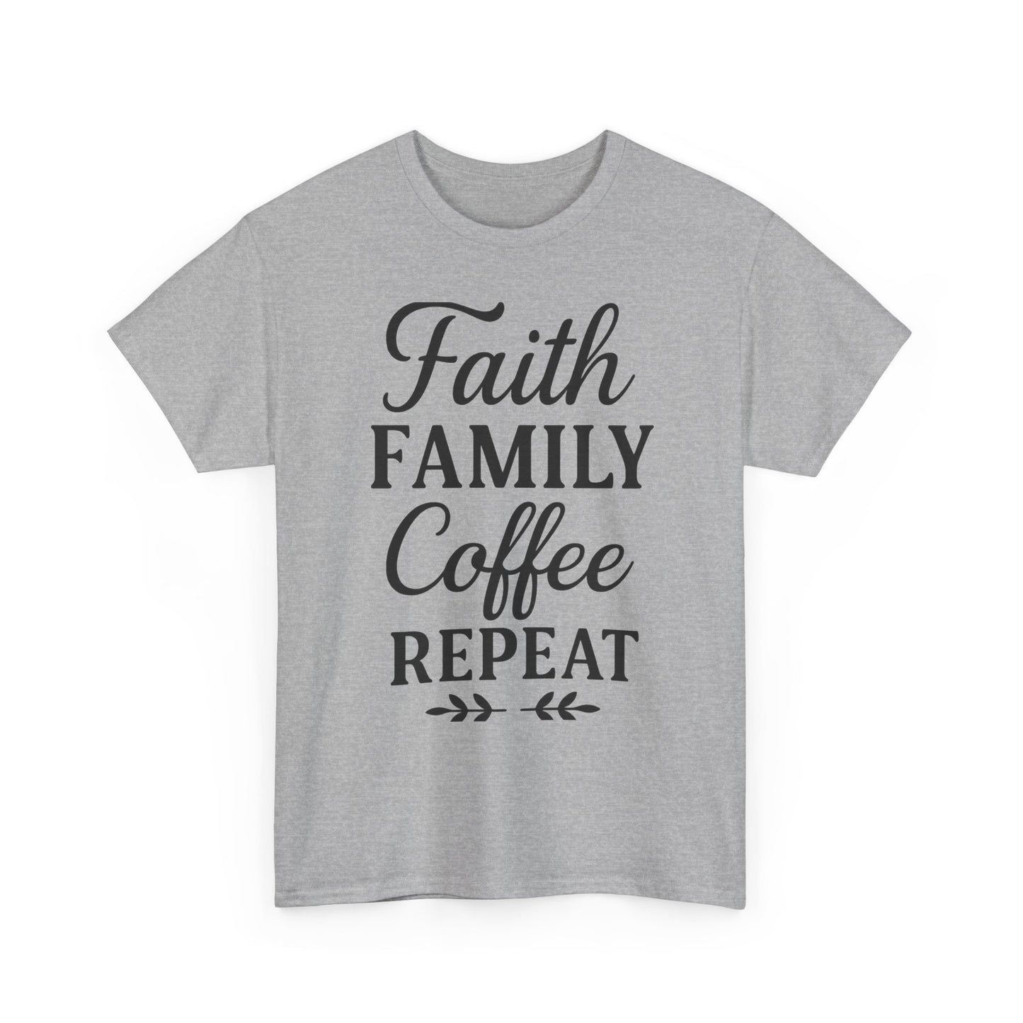 Faith Family Coffee Repeat Unisex Heavy Cotton Tee – Christian Lifestyle Shirt for Everyday Inspiration