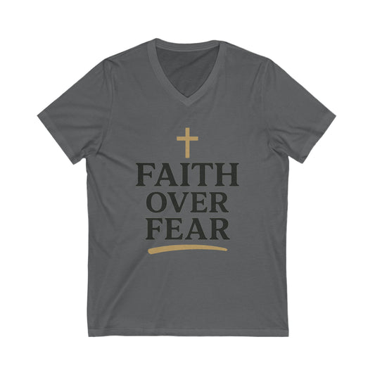 Faith Over Fear V-Neck Tee, Inspirational T-Shirt, Christian Apparel, Gift for Believers, Faith-Based Fashion, Daily Motivation