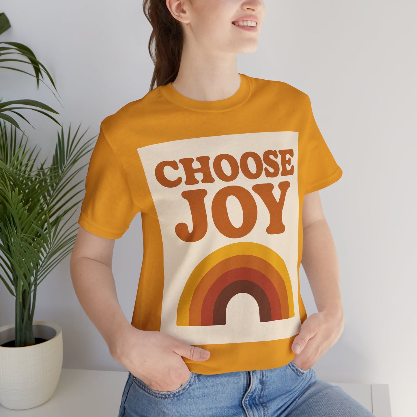 Retro Rainbow Choose Joy Tee, Unisex T-Shirt, Positive Vibes Shirt, Gift for Her, Summer Clothing, Joyful Apparel