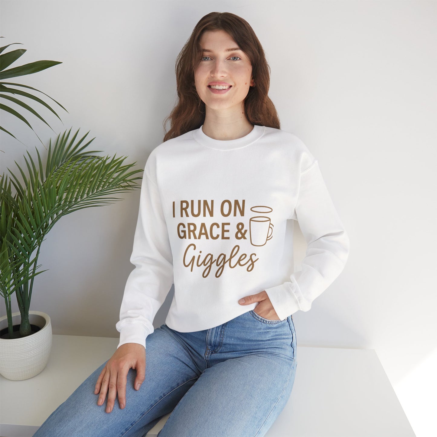 “I Run on Grace and Giggles Unisex Christian Sweatshirt”