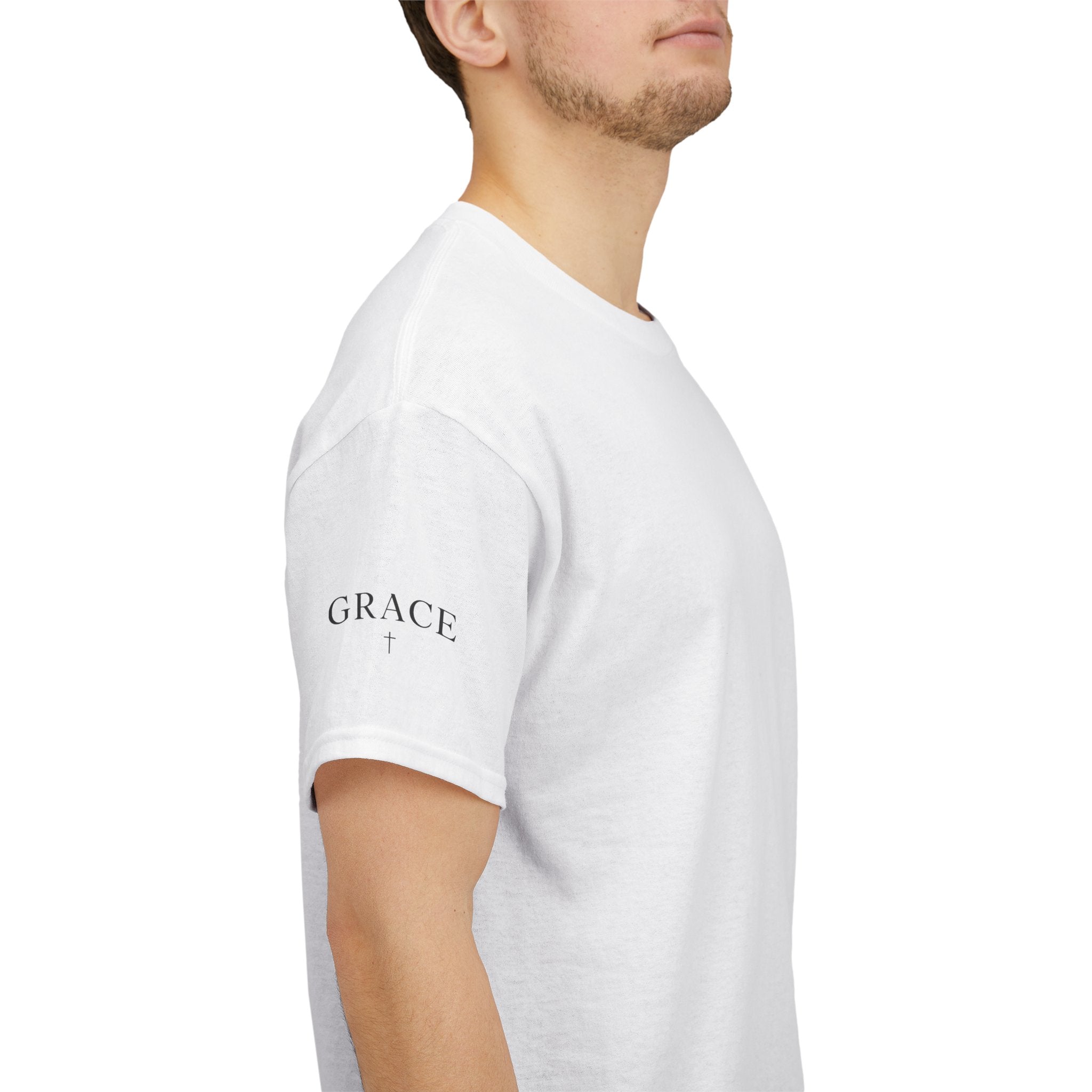 Grace Cross Sleeve Unisex Heavy Cotton T-Shirt | Christian Faith Apparel | Religious Graphic Tee