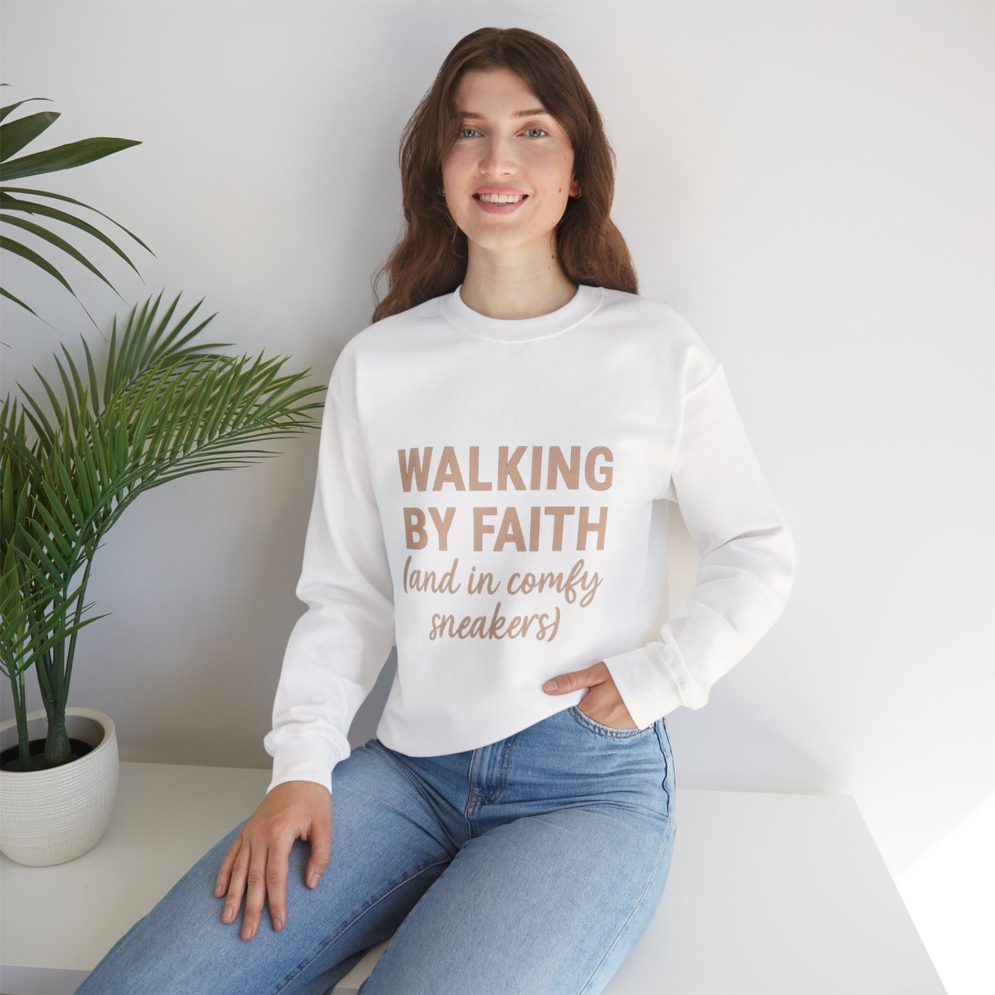 “Walking by Faith (and in Comfy Sneakers) Unisex Christian Sweatshirt”