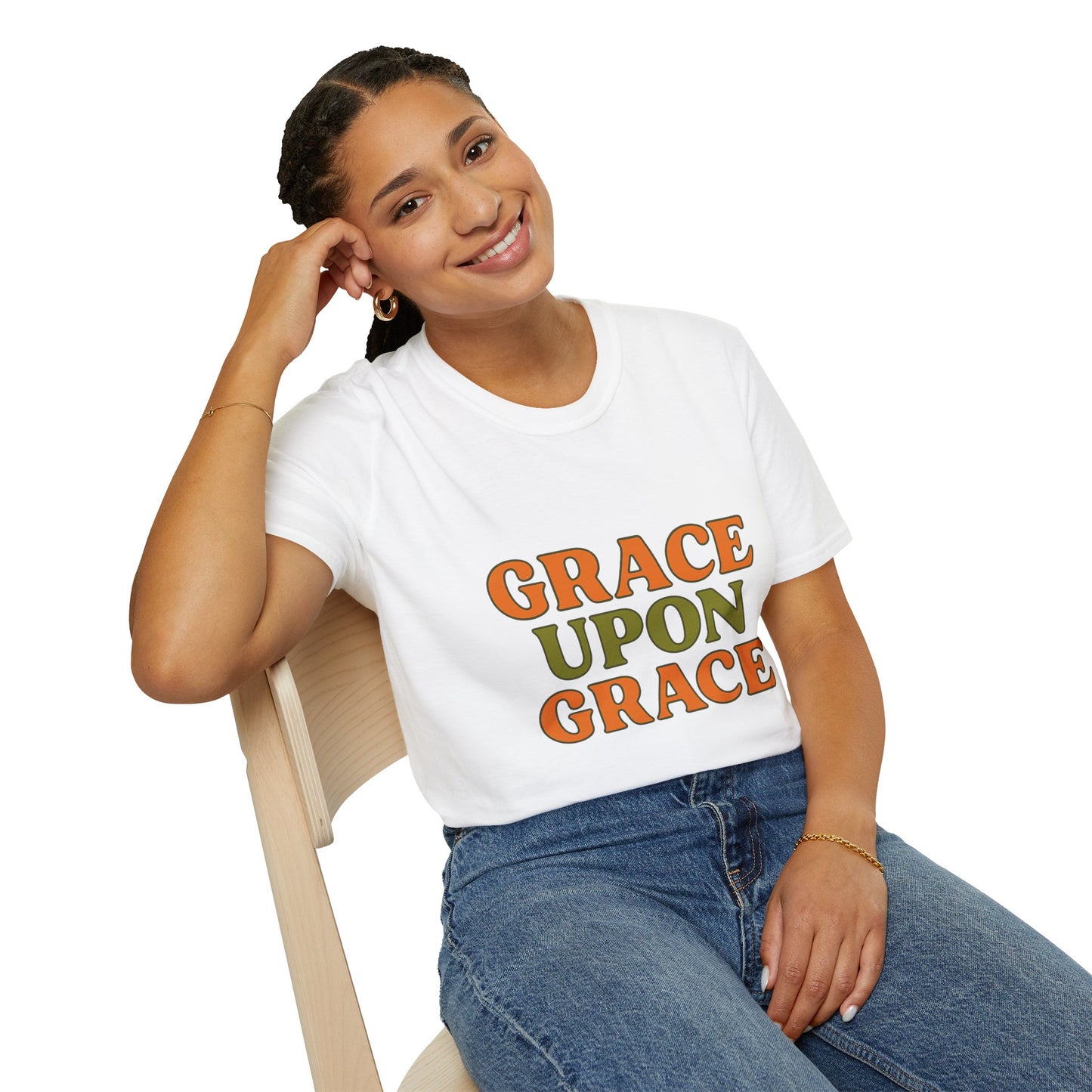 Grace Upon Grace Christian T-Shirt – Softstyle Jesus-Inspired Faith Tee for Women & Men.