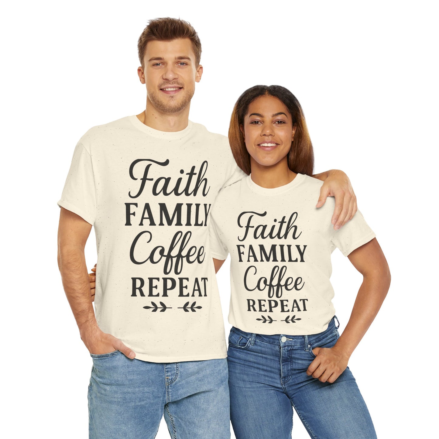 Faith Family Coffee Repeat Unisex Heavy Cotton Tee – Christian Lifestyle Shirt for Everyday Inspiration