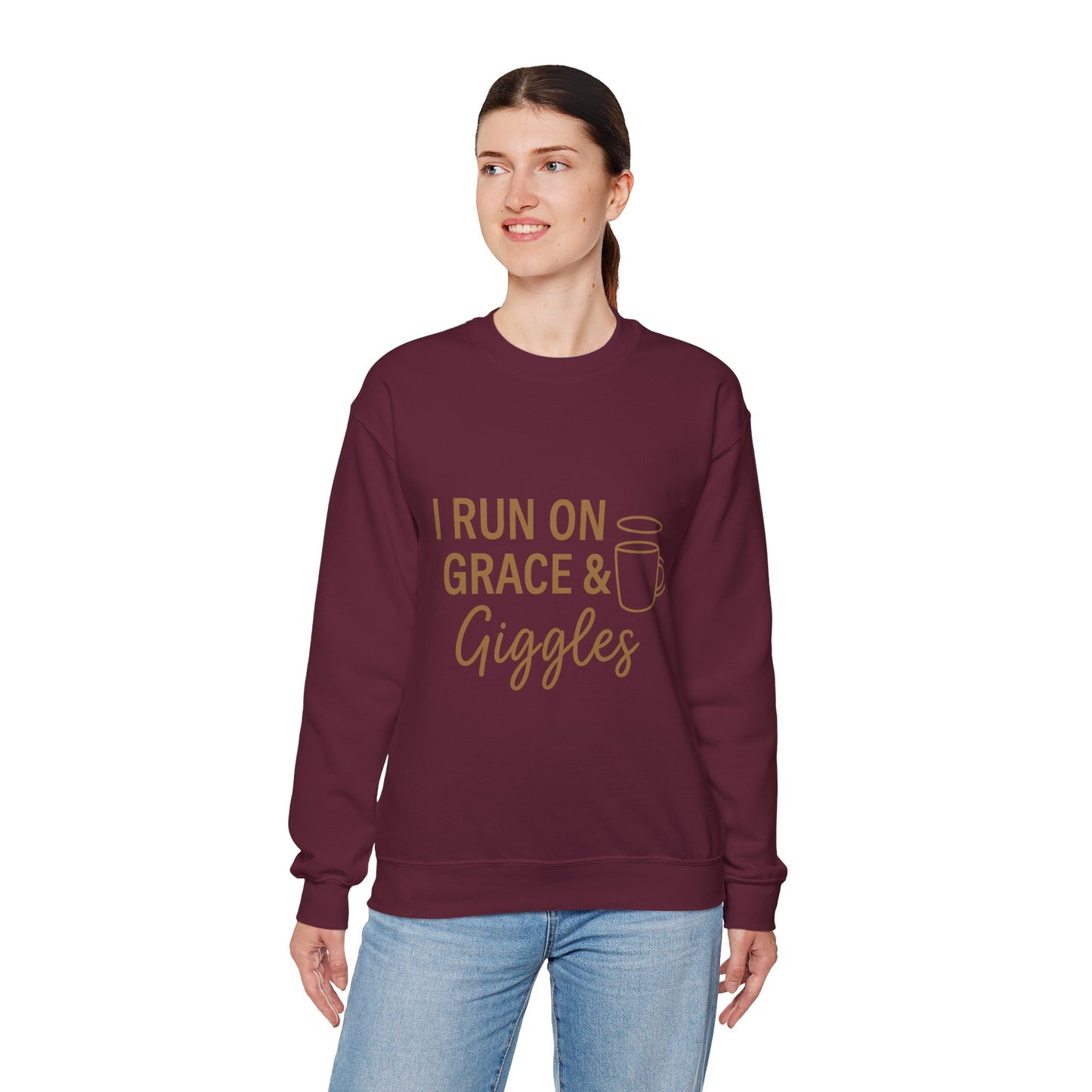 “I Run on Grace and Giggles Unisex Christian Sweatshirt”