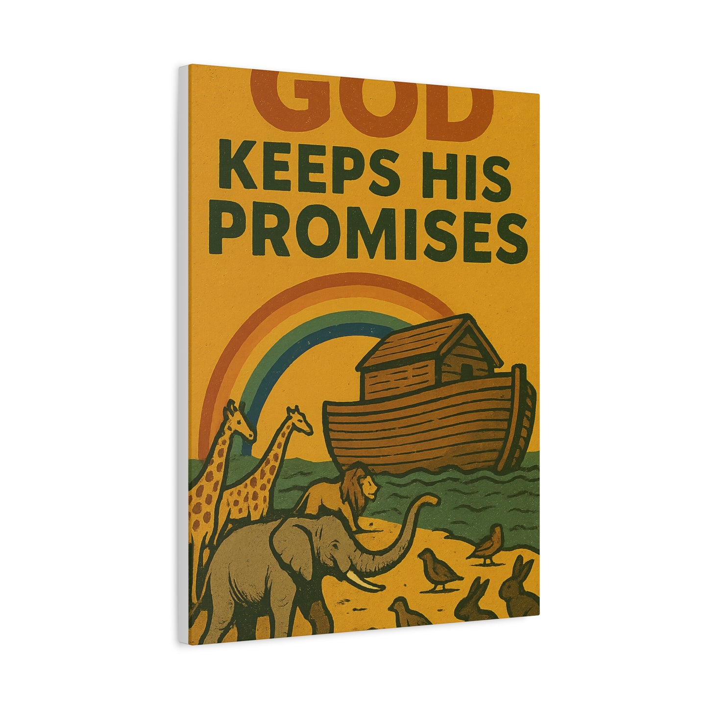 Noah’s Ark Wall Art | God Keeps His Promises Christian Poster – Rainbow Faith Illustration.