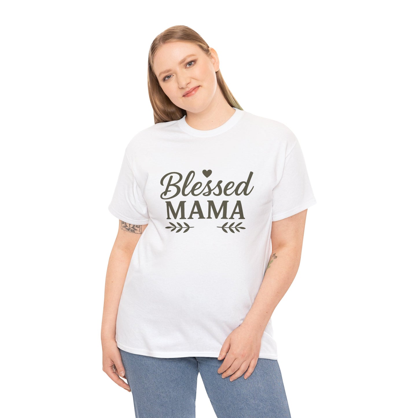 Blessed Mama Heavy Cotton Tee – Christian Faith Shirt for Moms | Soft & Stylish Everyday Wear