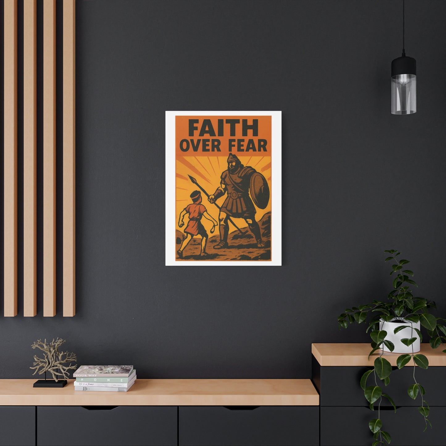 David and Goliath Wall Art | Faith Over Fear Christian Poster.
