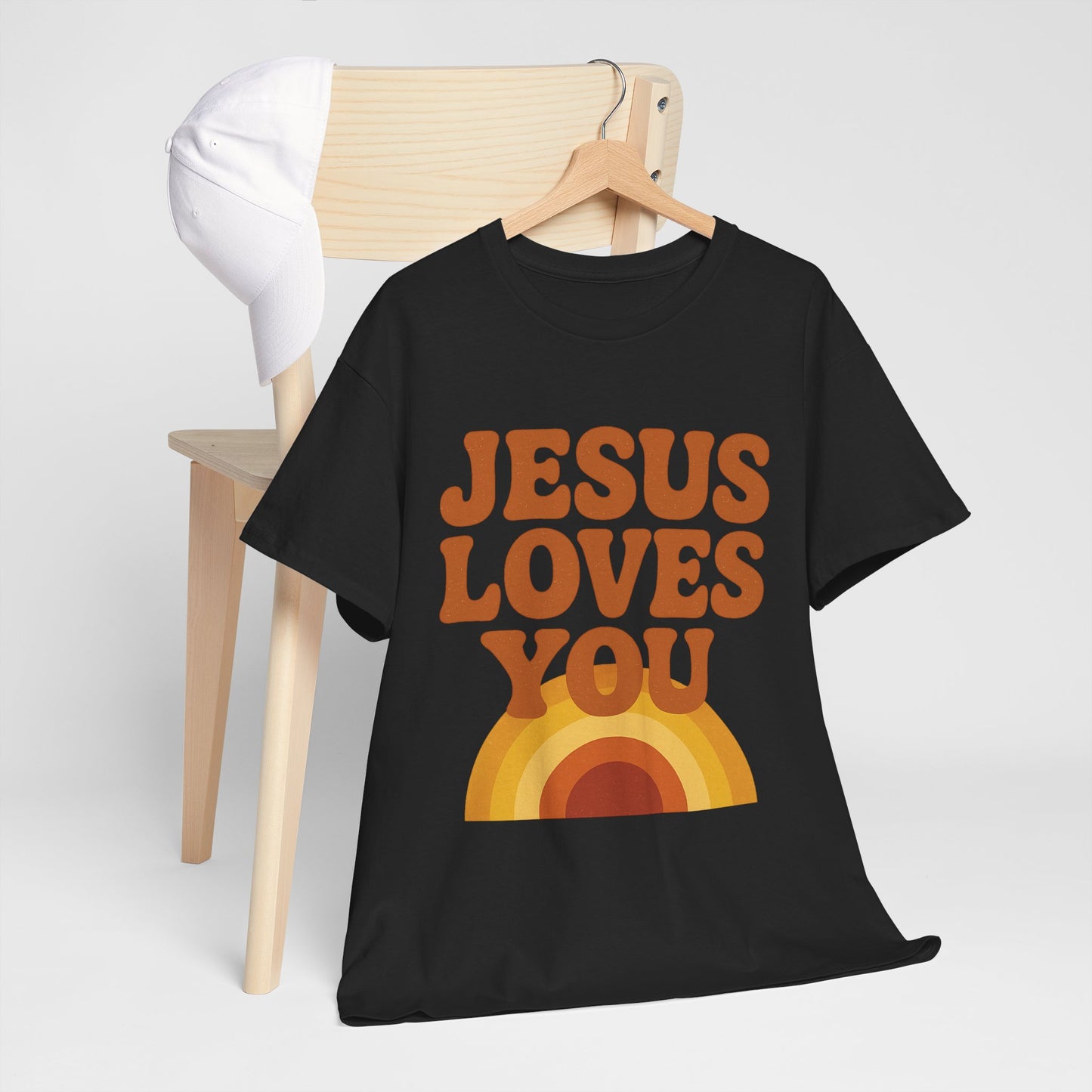 Jesus Loves You Rainbow Unisex Heavy Cotton Tee, Christian T-Shirt, Gift for Believers, Faith Apparel, Casual Wear, Spiritual Top