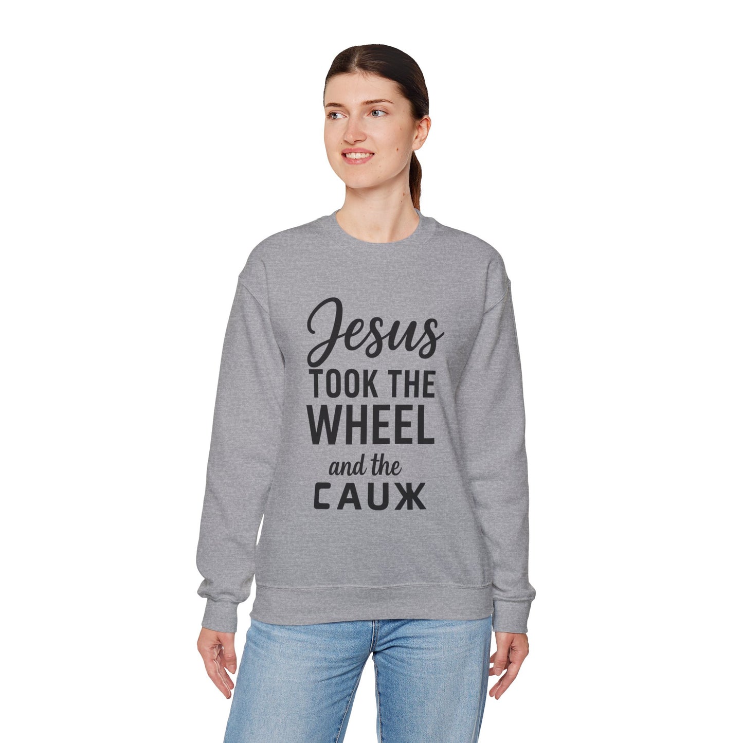 Jesus Took the Wheel and the Aux Unisex Christian Sweatshirt | Faith-Inspired Humor
