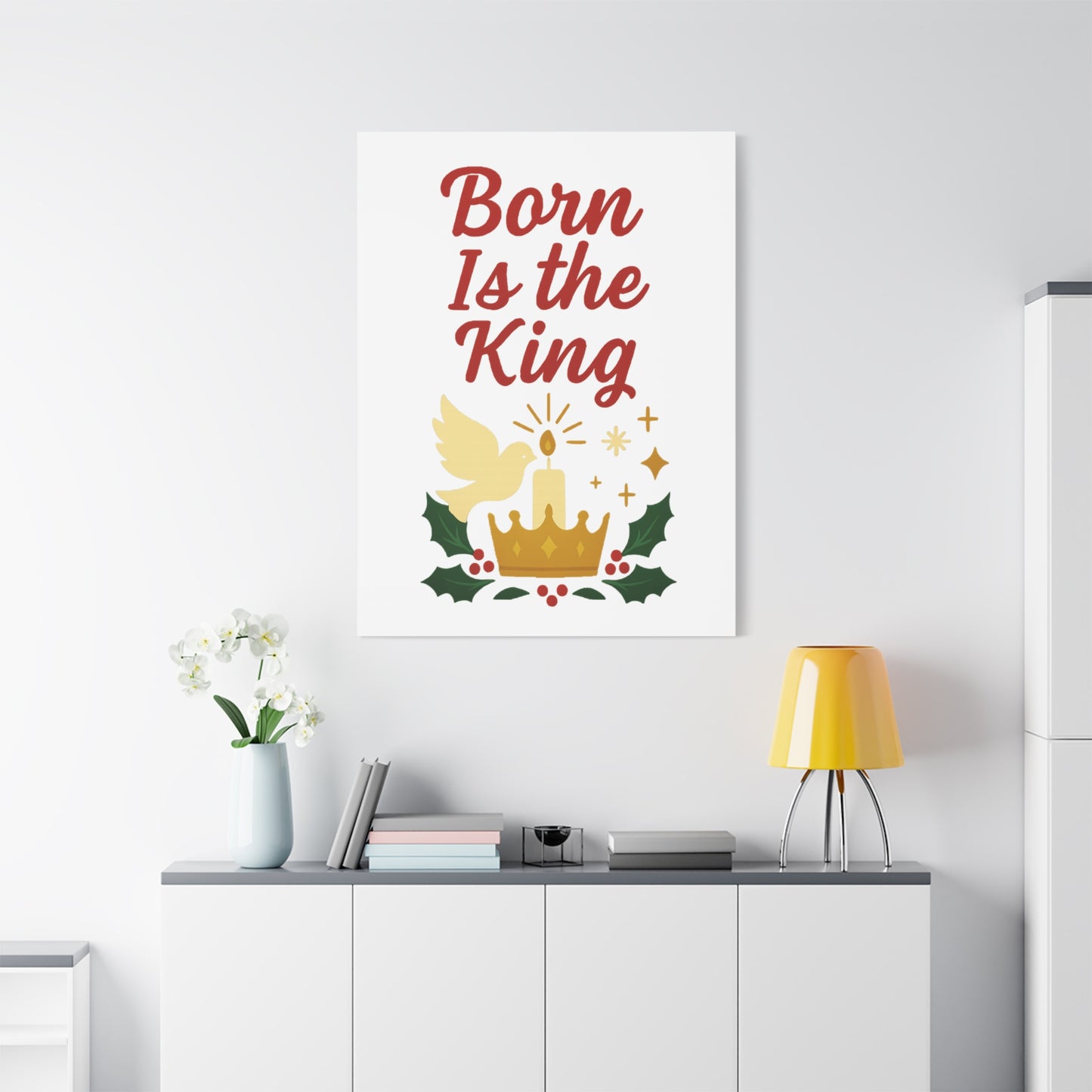 Born Is the King – Christian Christmas Canvas Wall Art for Holiday Decor.