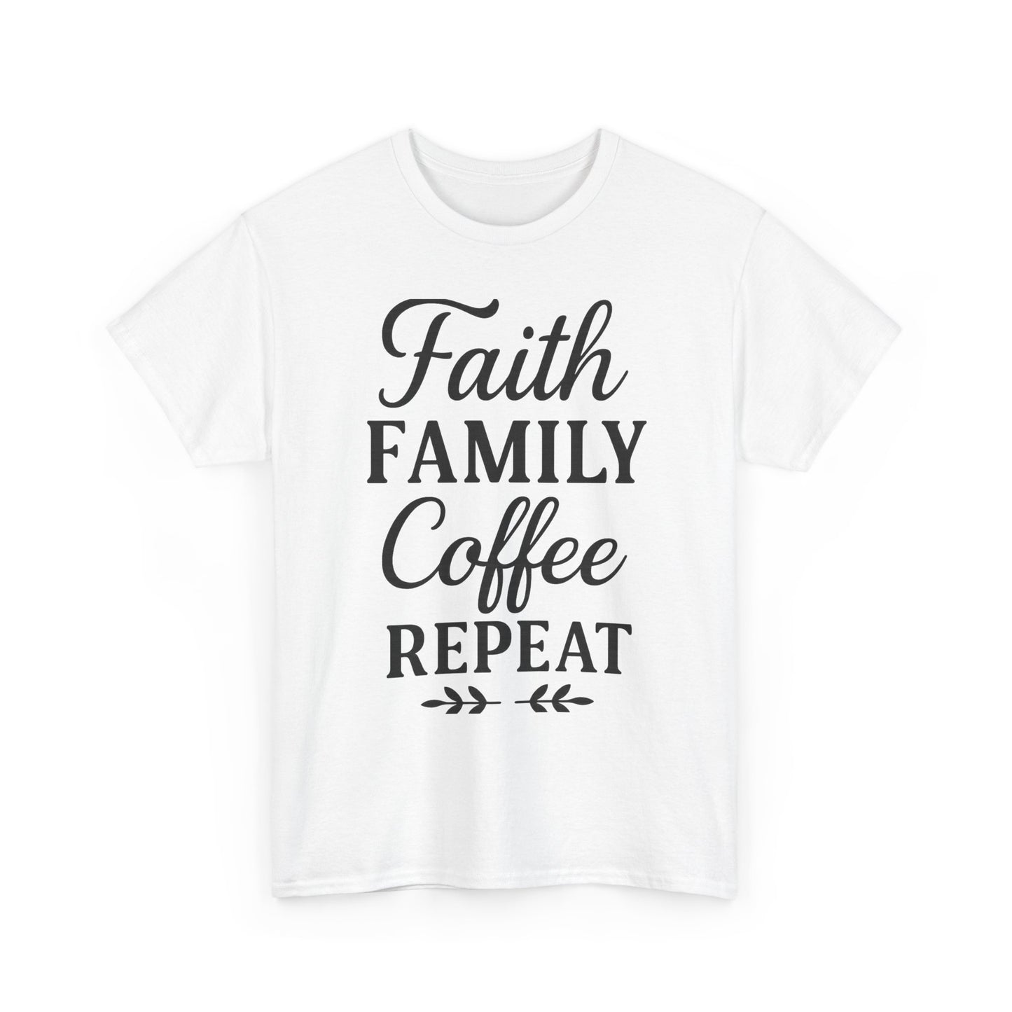 Faith Family Coffee Repeat Unisex Heavy Cotton Tee – Christian Lifestyle Shirt for Everyday Inspiration