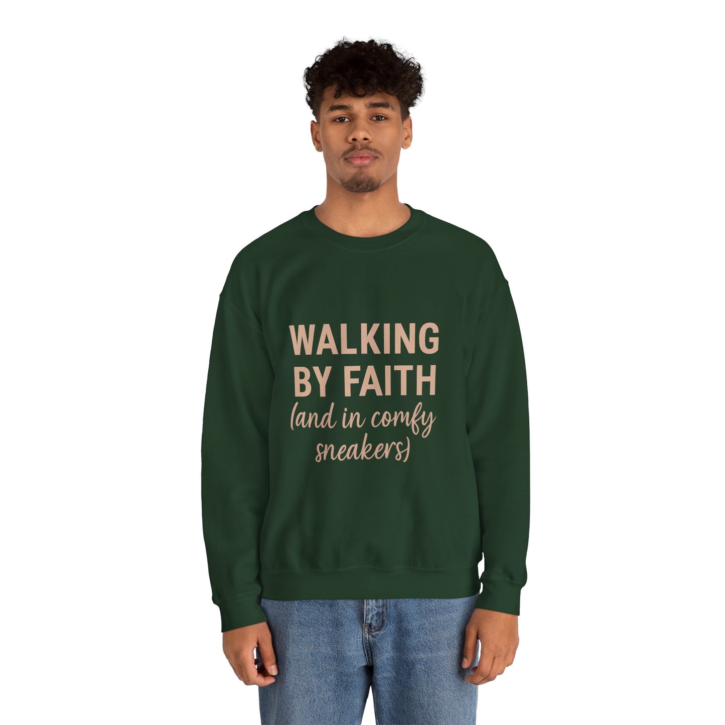 “Walking by Faith (and in Comfy Sneakers) Unisex Christian Sweatshirt”