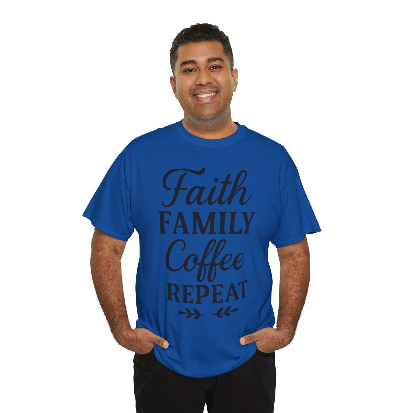 Faith Family Coffee Repeat Unisex Heavy Cotton Tee – Christian Lifestyle Shirt for Everyday Inspiration