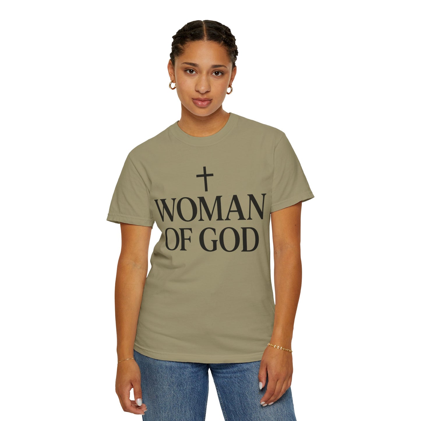 Garment-Dyed T-Shirt with 'Woman of God' Design, Christian Apparel, Casual Wear, Inspirational Gift, Faith-Based Clothing, Summer Style