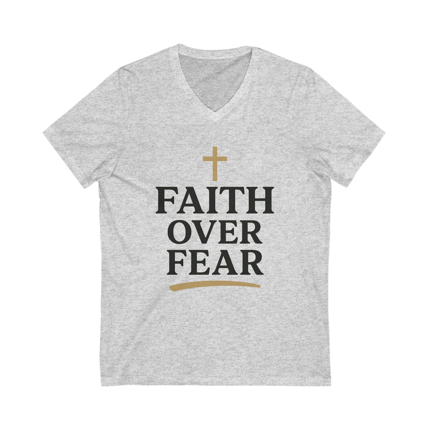Faith Over Fear V-Neck Tee, Inspirational T-Shirt, Christian Apparel, Gift for Believers, Faith-Based Fashion, Daily Motivation