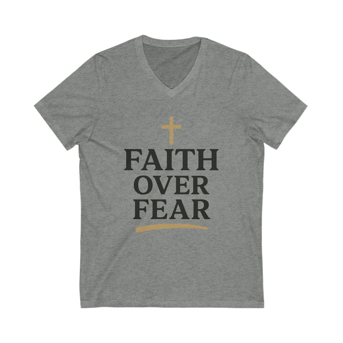 Faith Over Fear V-Neck Tee, Inspirational T-Shirt, Christian Apparel, Gift for Believers, Faith-Based Fashion, Daily Motivation
