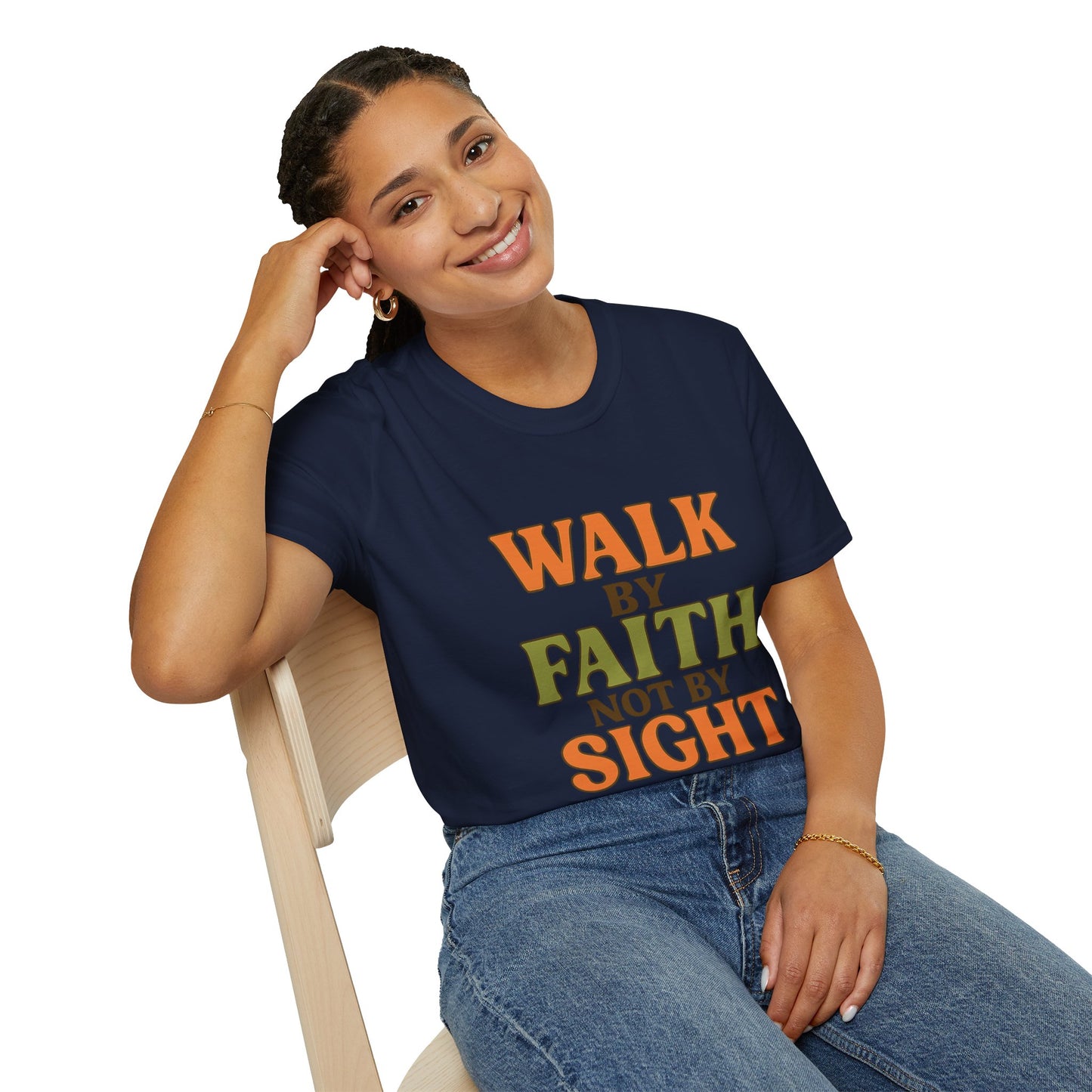 Walk by Faith Not by Sight Christian T-Shirt – Inspirational Bible Verse Tee for Women & Men.