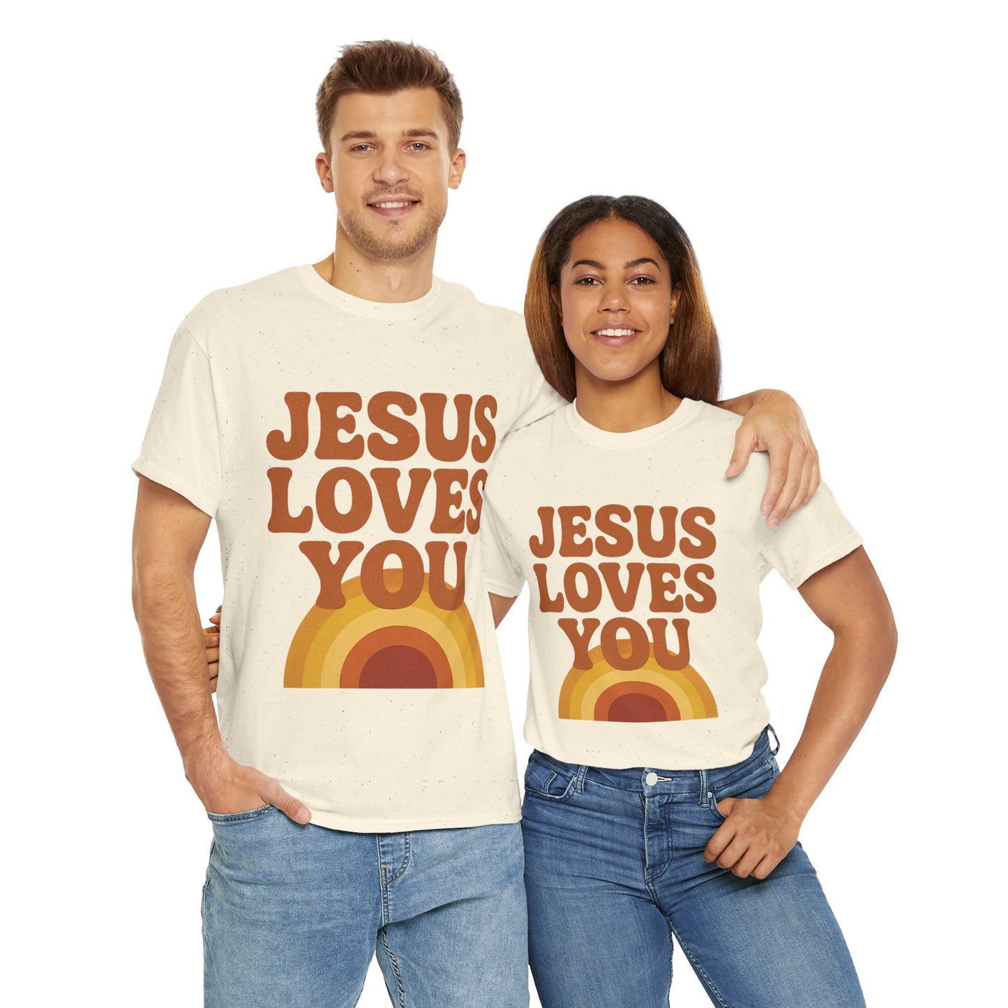 Jesus Loves You Rainbow Unisex Heavy Cotton Tee, Christian T-Shirt, Gift for Believers, Faith Apparel, Casual Wear, Spiritual Top
