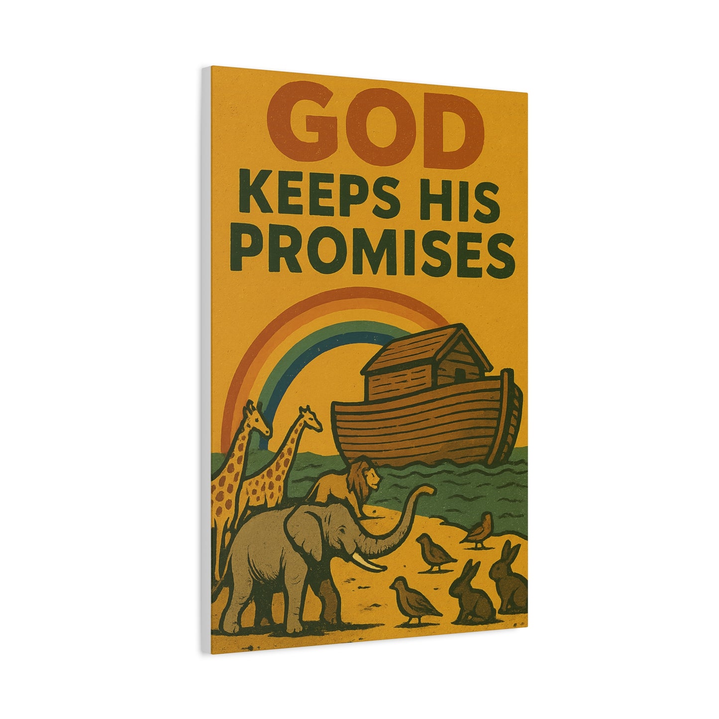 Noah’s Ark Wall Art | God Keeps His Promises Christian Poster – Rainbow Faith Illustration.