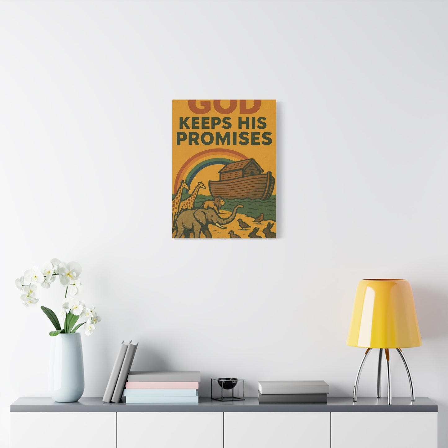 Noah’s Ark Wall Art | God Keeps His Promises Christian Poster – Rainbow Faith Illustration.