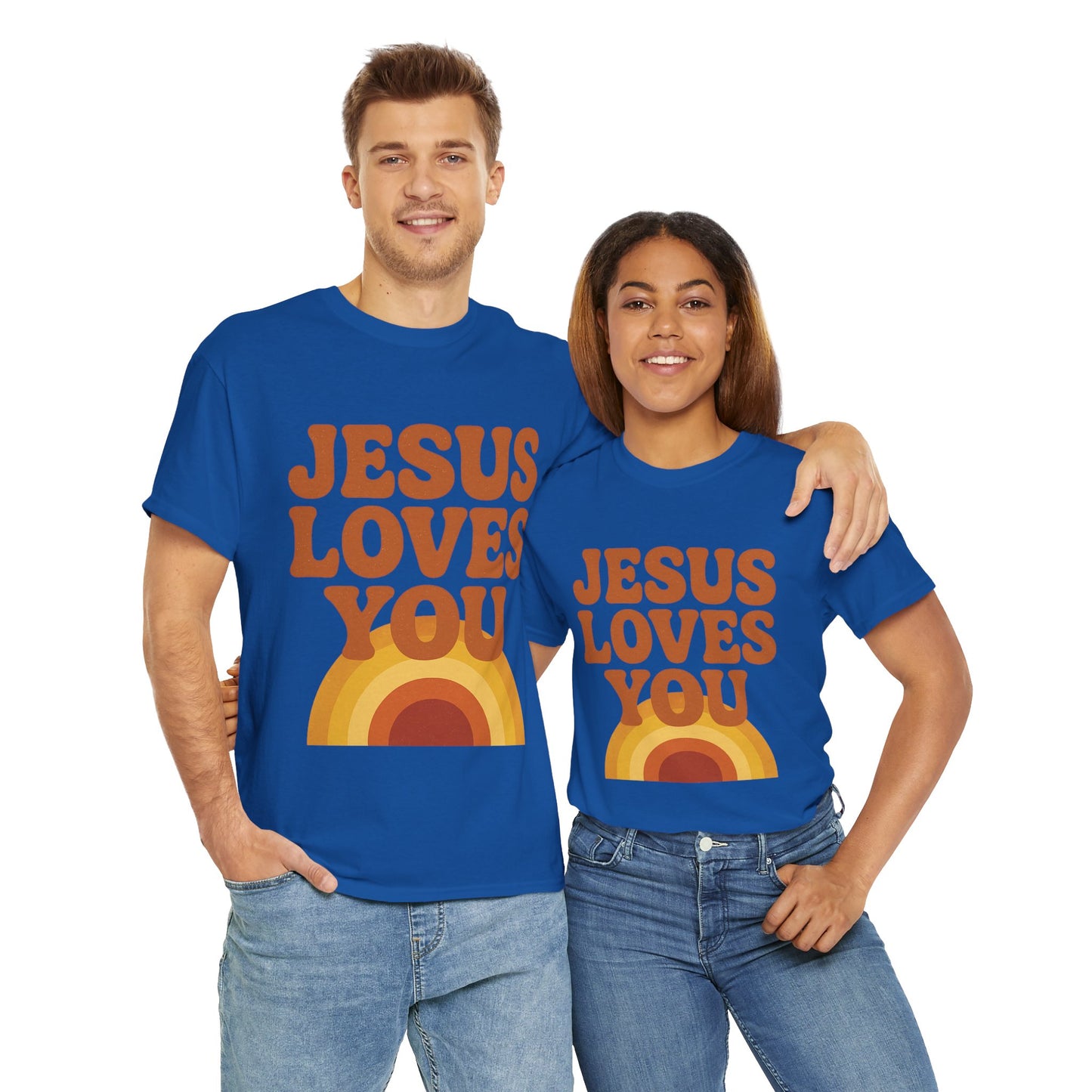 Jesus Loves You Rainbow Unisex Heavy Cotton Tee, Christian T-Shirt, Gift for Believers, Faith Apparel, Casual Wear, Spiritual Top