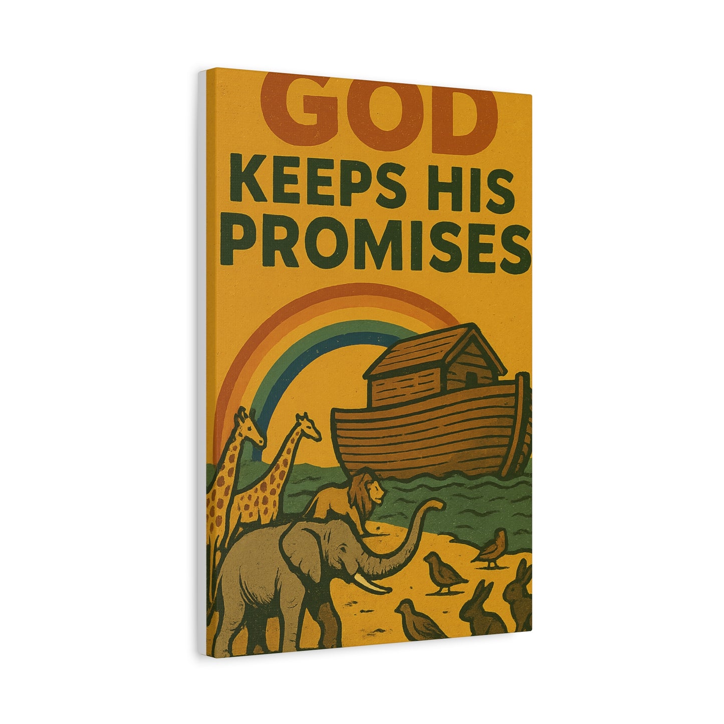 Noah’s Ark Wall Art | God Keeps His Promises Christian Poster – Rainbow Faith Illustration.