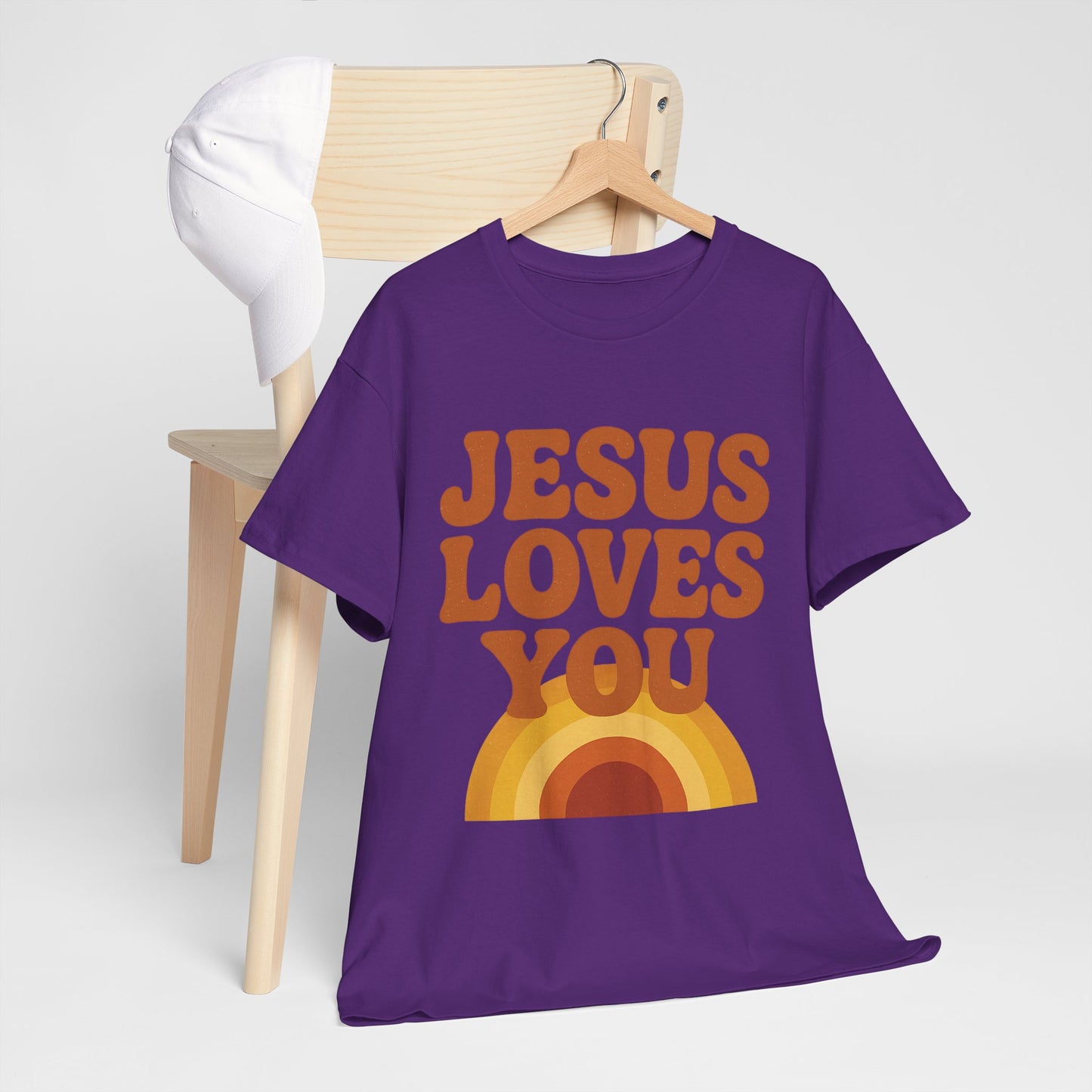 Jesus Loves You Rainbow Unisex Heavy Cotton Tee, Christian T-Shirt, Gift for Believers, Faith Apparel, Casual Wear, Spiritual Top