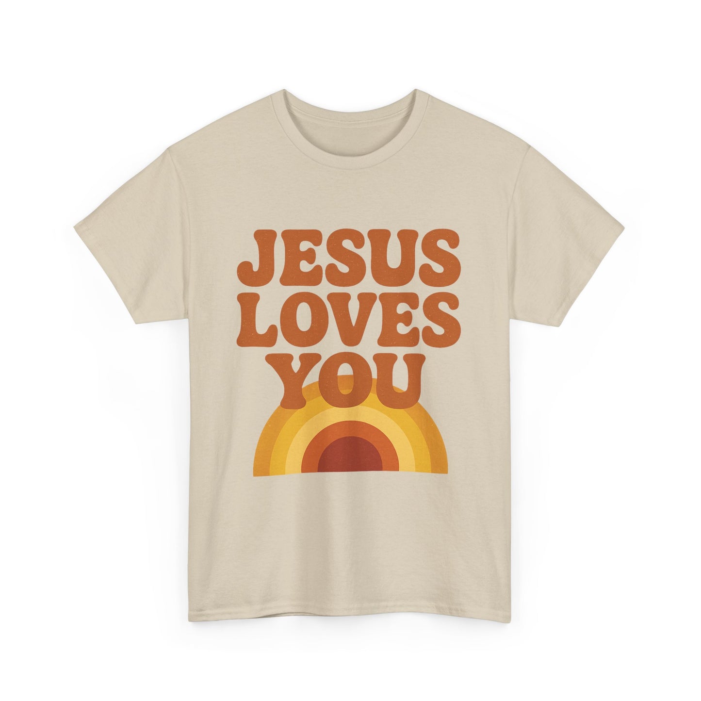 Jesus Loves You Rainbow Unisex Heavy Cotton Tee, Christian T-Shirt, Gift for Believers, Faith Apparel, Casual Wear, Spiritual Top