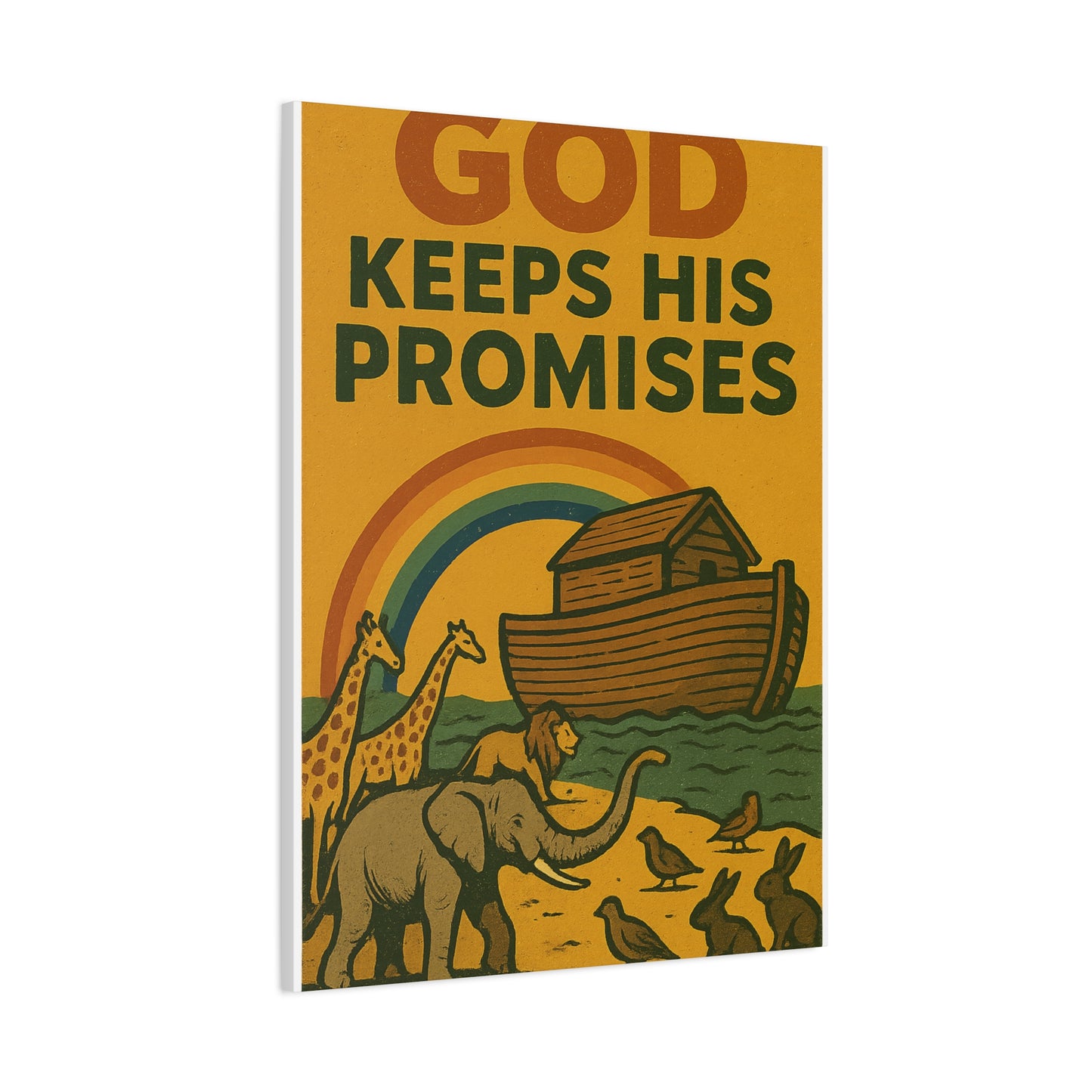 Noah’s Ark Wall Art | God Keeps His Promises Christian Poster – Rainbow Faith Illustration.