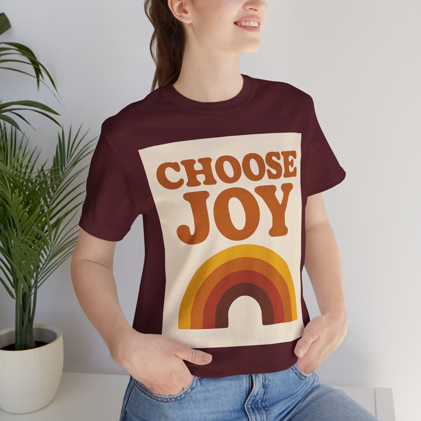 Retro Rainbow Choose Joy Tee, Unisex T-Shirt, Positive Vibes Shirt, Gift for Her, Summer Clothing, Joyful Apparel