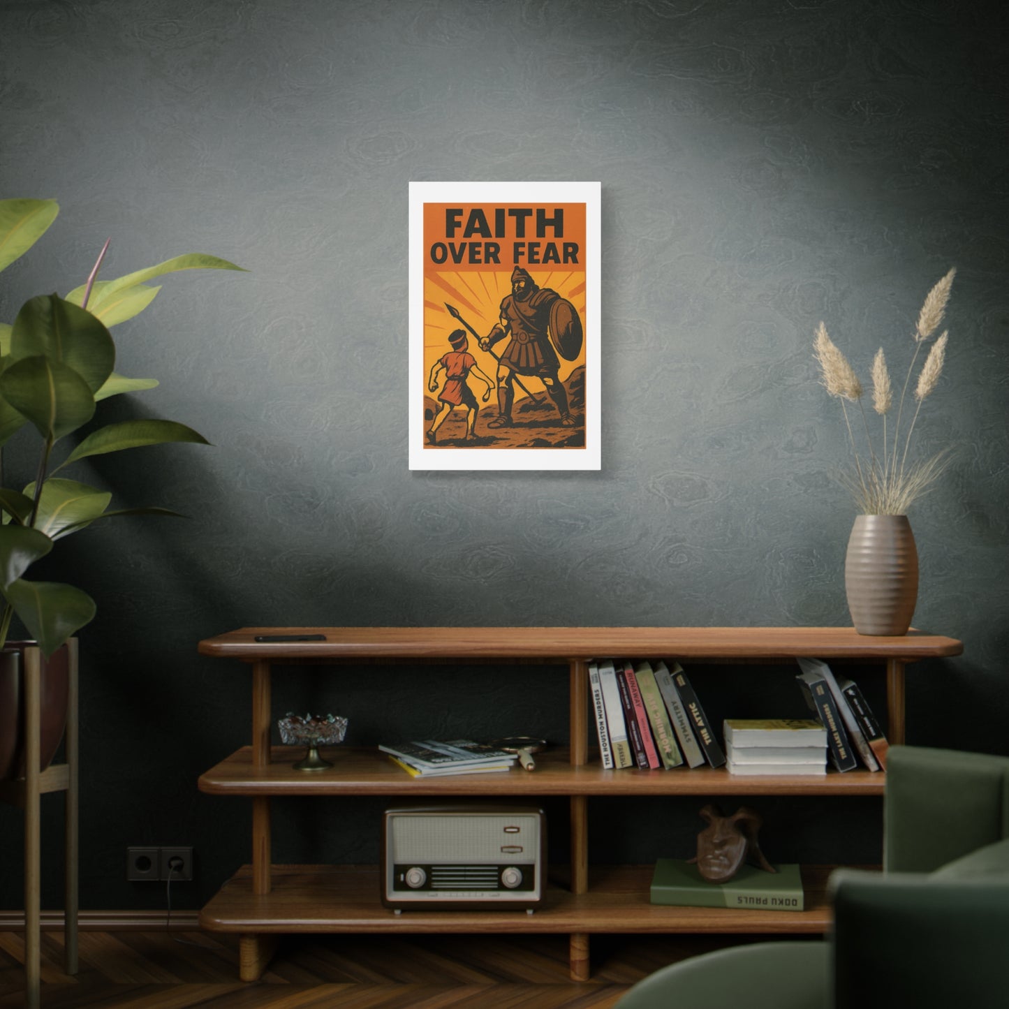 David and Goliath Wall Art | Faith Over Fear Christian Poster.