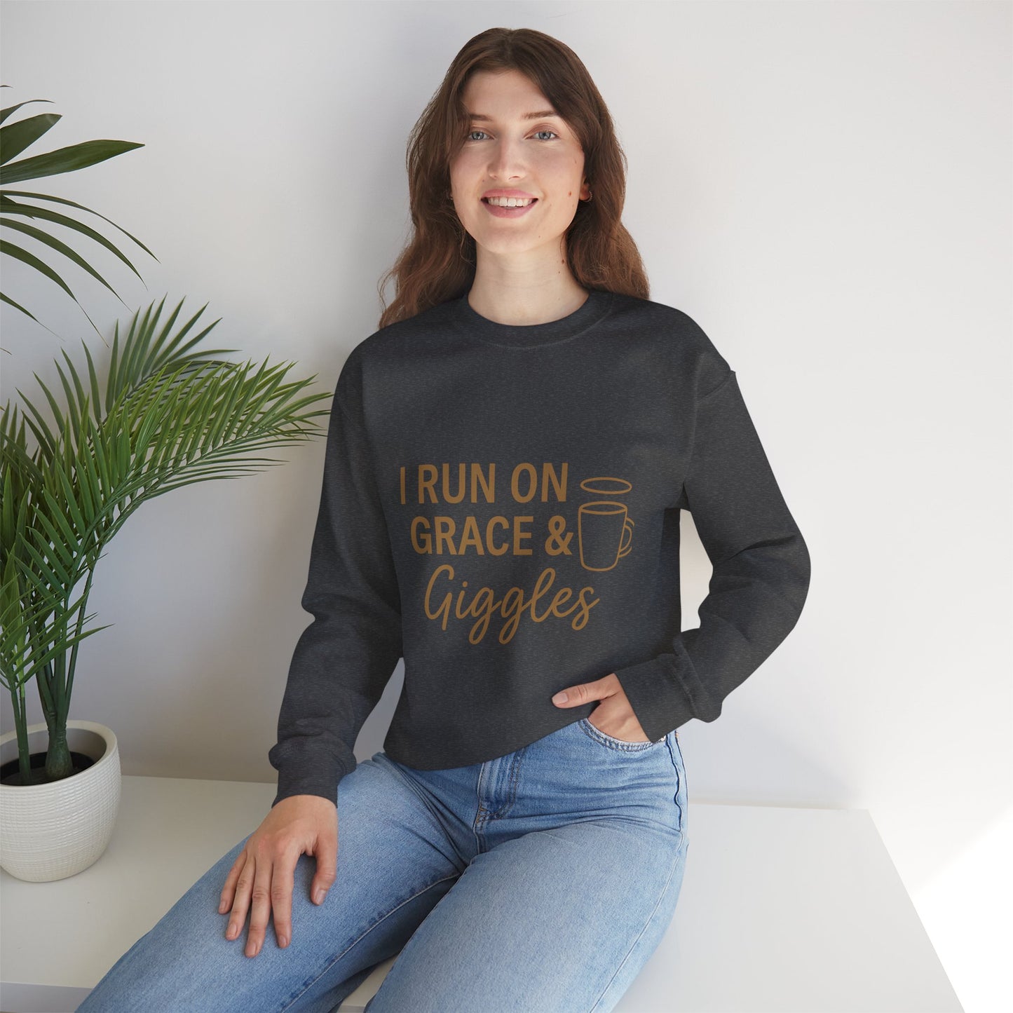 “I Run on Grace and Giggles Unisex Christian Sweatshirt”