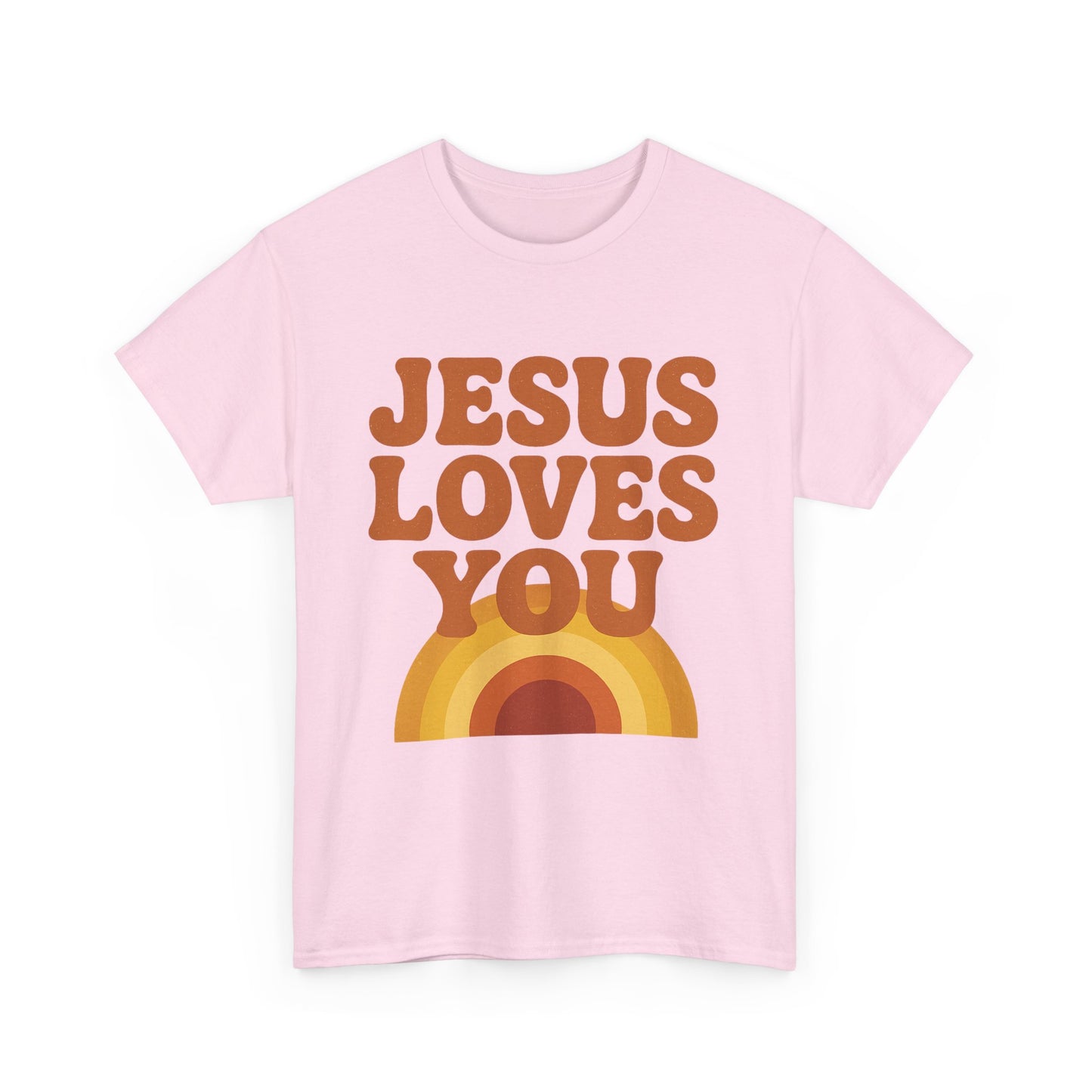 Jesus Loves You Rainbow Unisex Heavy Cotton Tee, Christian T-Shirt, Gift for Believers, Faith Apparel, Casual Wear, Spiritual Top