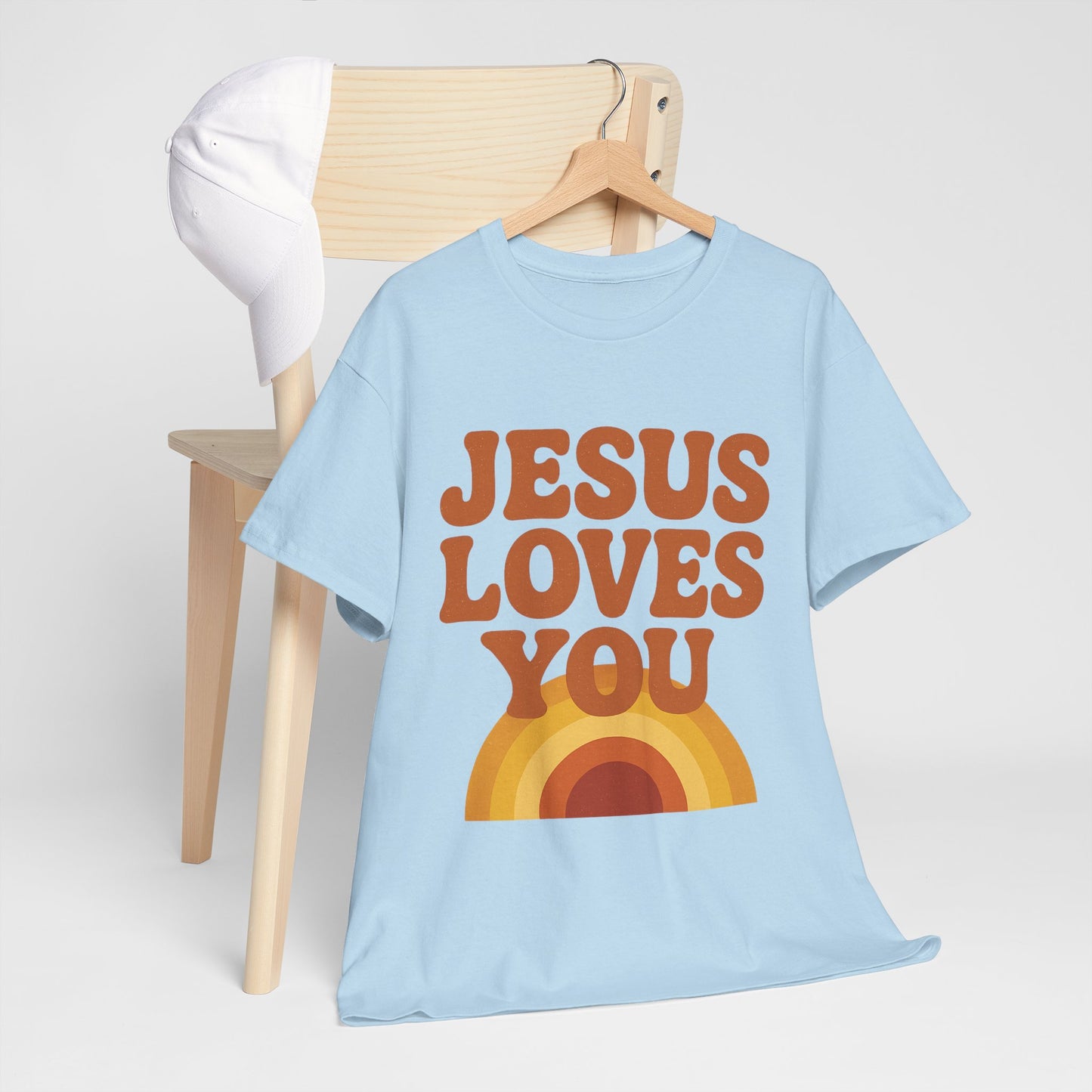 Jesus Loves You Rainbow Unisex Heavy Cotton Tee, Christian T-Shirt, Gift for Believers, Faith Apparel, Casual Wear, Spiritual Top